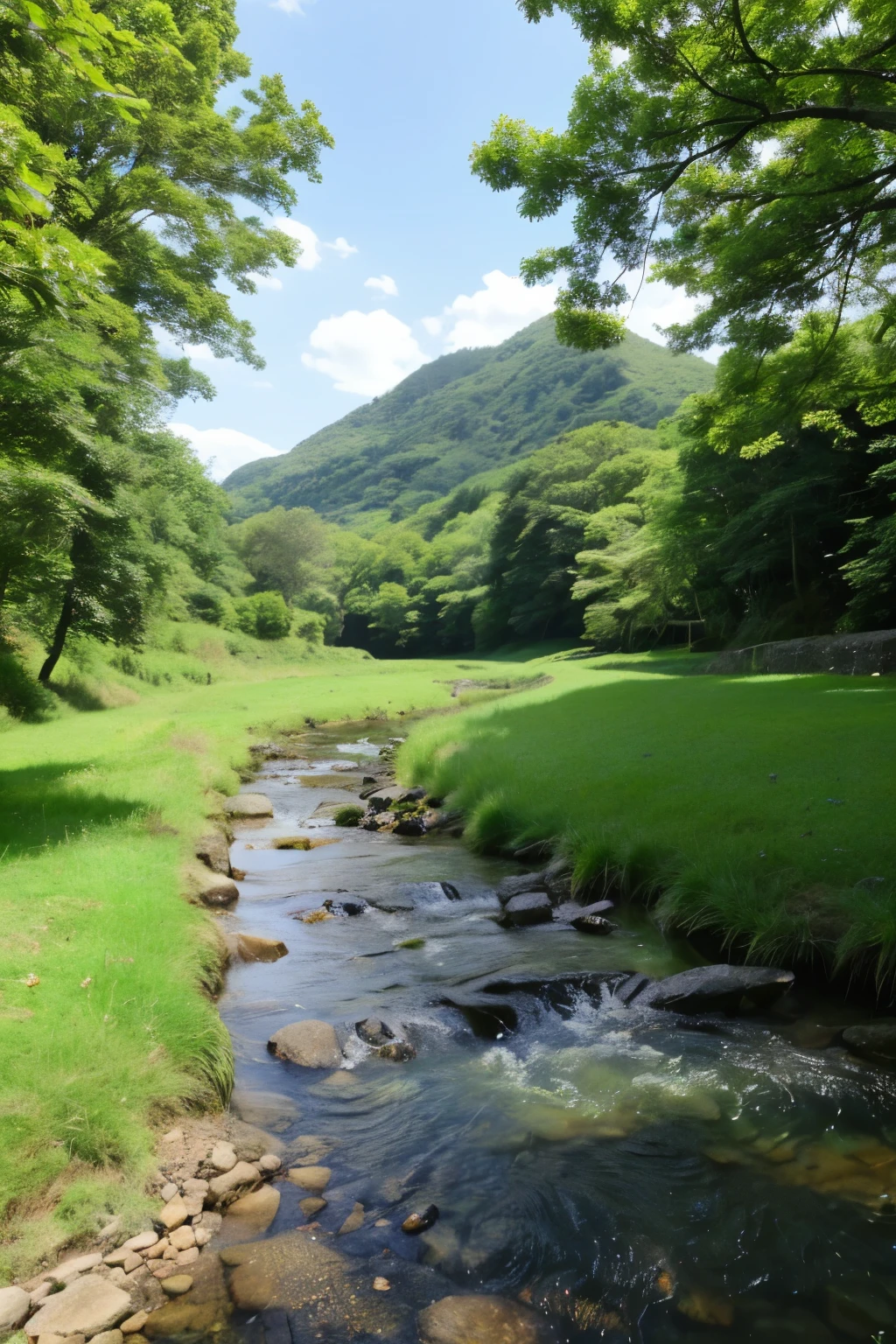 rural scenery、Mountain、stream、Japan、summer sunshine、Blue sky、Photo quality、real