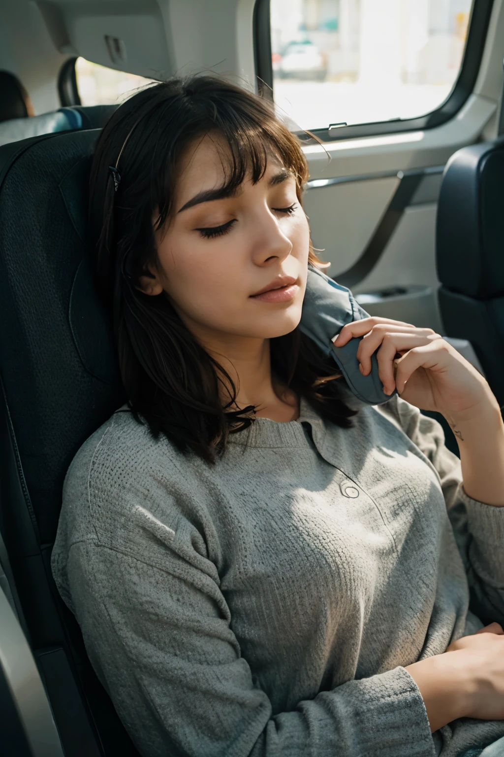 Person sleeping with neck pillow during travel