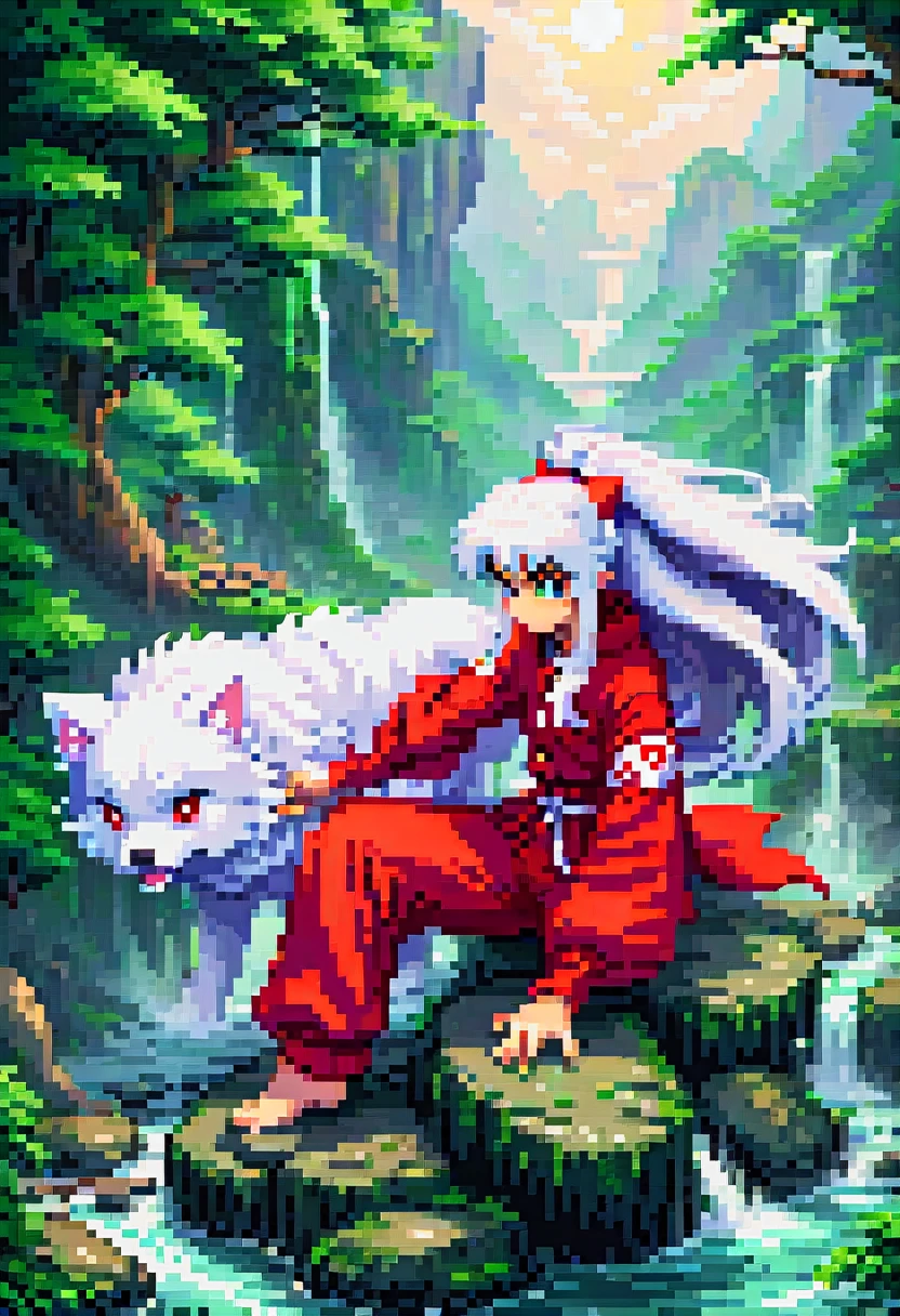 pixel art, "Inuyasha", fantasy, (best quality, masterpiece, Representative work, official art, Professional, high details, Ultra intricate detailed:1.3)