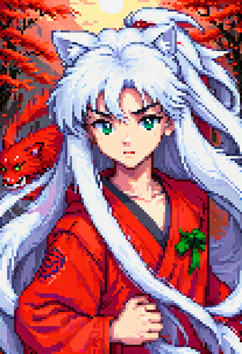 pixel art, "Inuyasha", fantasy, (best quality, masterpiece, Representative work, official art, Professional, high details, Ultra intricate detailed:1.3)