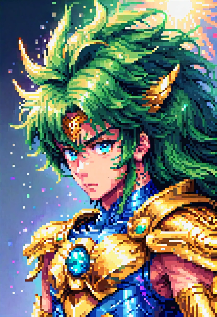 pixel art, "Saint Seiya", fantasy, (best quality, masterpiece, Representative work, official art, Professional, high details, Ultra intricate detailed:1.3)