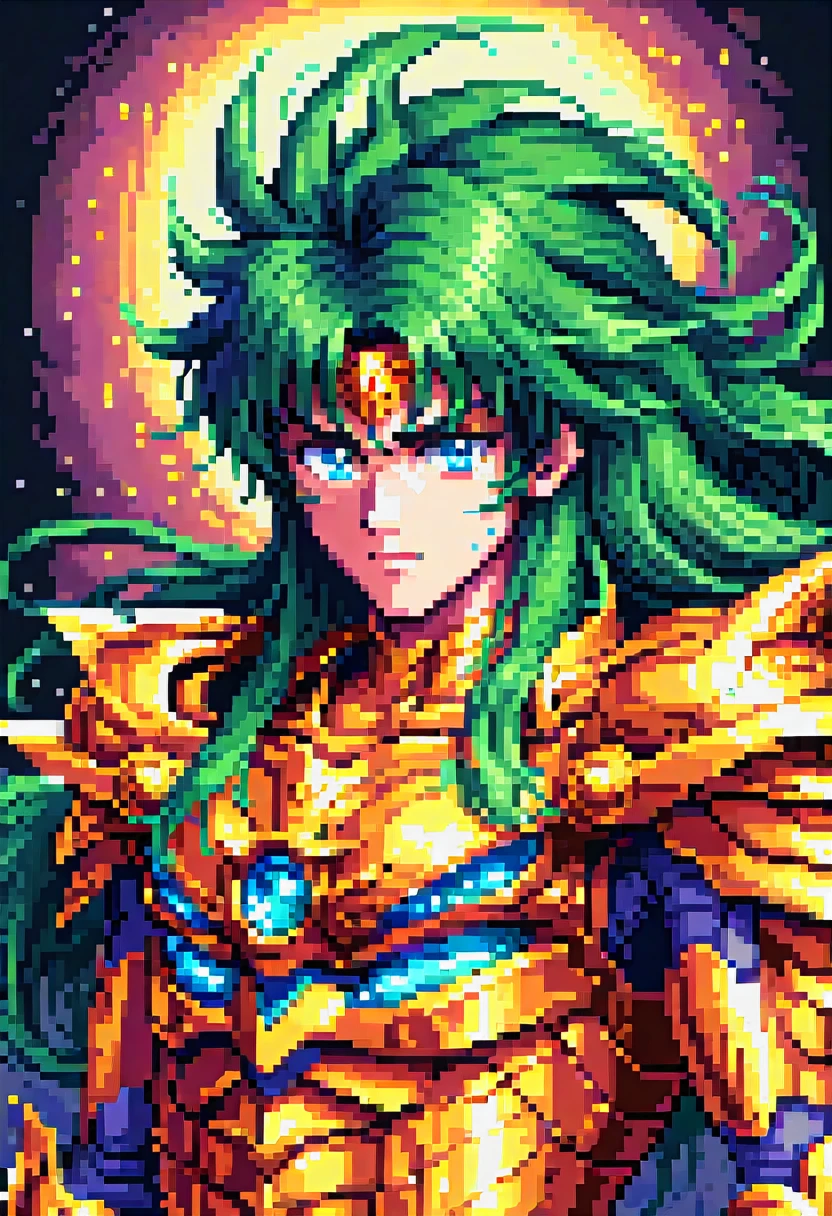 pixel art, "Saint Seiya", fantasy, (best quality, masterpiece, Representative work, official art, Professional, high details, Ultra intricate detailed:1.3)