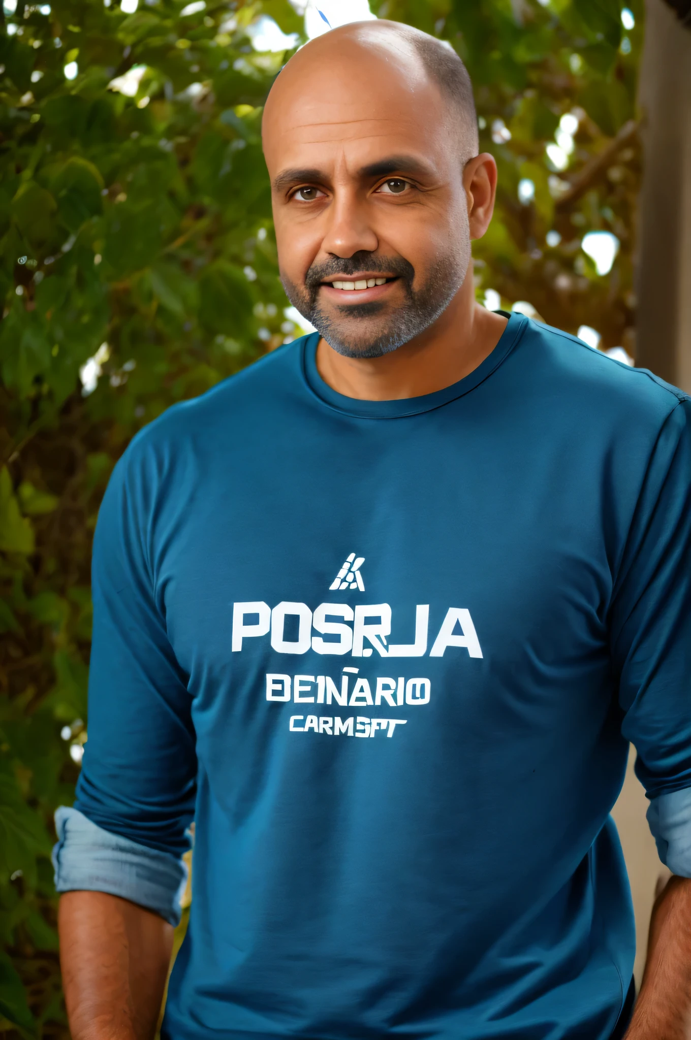 mesa, melhor qualidade, fotorrealista, ultra-detalhado, detalhes finos, high resolution, Papel de parede 8k, profissional, (Cabeleireiro masculino atraente de 40 anos), pouco cabelo quase careca, cabelo castanho, usa jeans preto e uma camiseta preta, sorri naturalmente), natural lighting, Em fundo branco