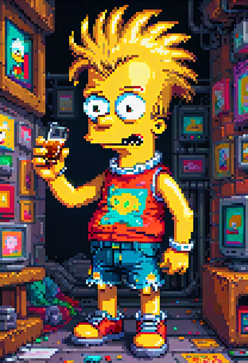 pixel art, "Bart Simpson", fantasy, (best quality, masterpiece, Representative work, official art, Professional, high details, Ultra intricate detailed:1.3)