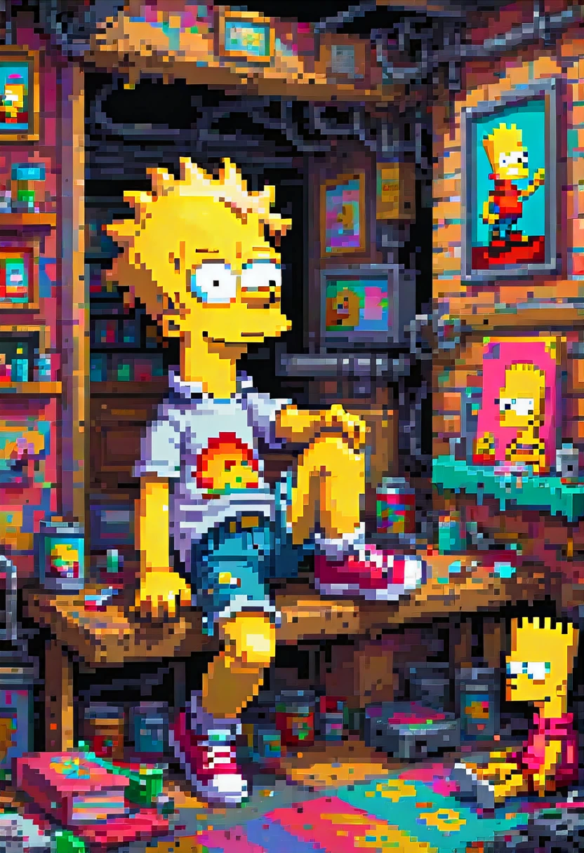 pixel art, "Bart Simpson", fantasy, (best quality, masterpiece, Representative work, official art, Professional, high details, Ultra intricate detailed:1.3)