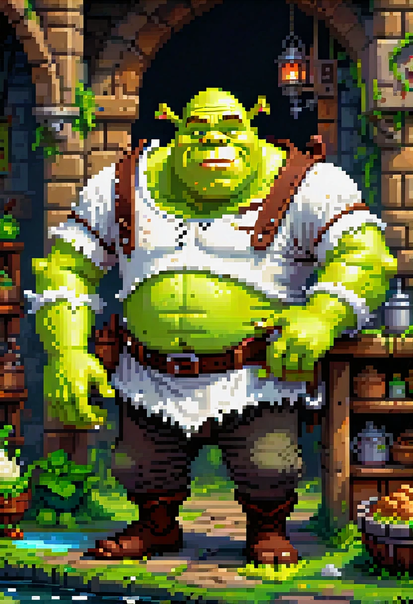 pixel art, "Shrek", fantasy, (best quality, masterpiece, Representative work, official art, Professional, high details, Ultra intricate detailed:1.3)