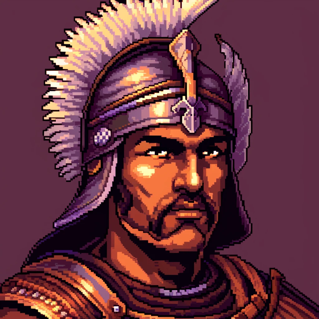 Pixel Art, Pixel art portrait of an ancient warrior, full armor, detailed pixel shading, emotive eyes, #realistic metallic textures, DSLR quality with a vintage pixelated feel, Nikon D, Wide angle lens HD 2D Pixel Art :: Pixel style :: Pixels