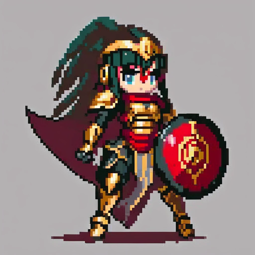 Pixel Art, Pixel art portrait of an ancient warrior, full armor, detailed pixel shading, emotive eyes, #realistic metallic textures, DSLR quality with a vintage pixelated feel, Nikon D, Wide angle lens HD 2D Pixel Art :: Pixel style :: Pixels