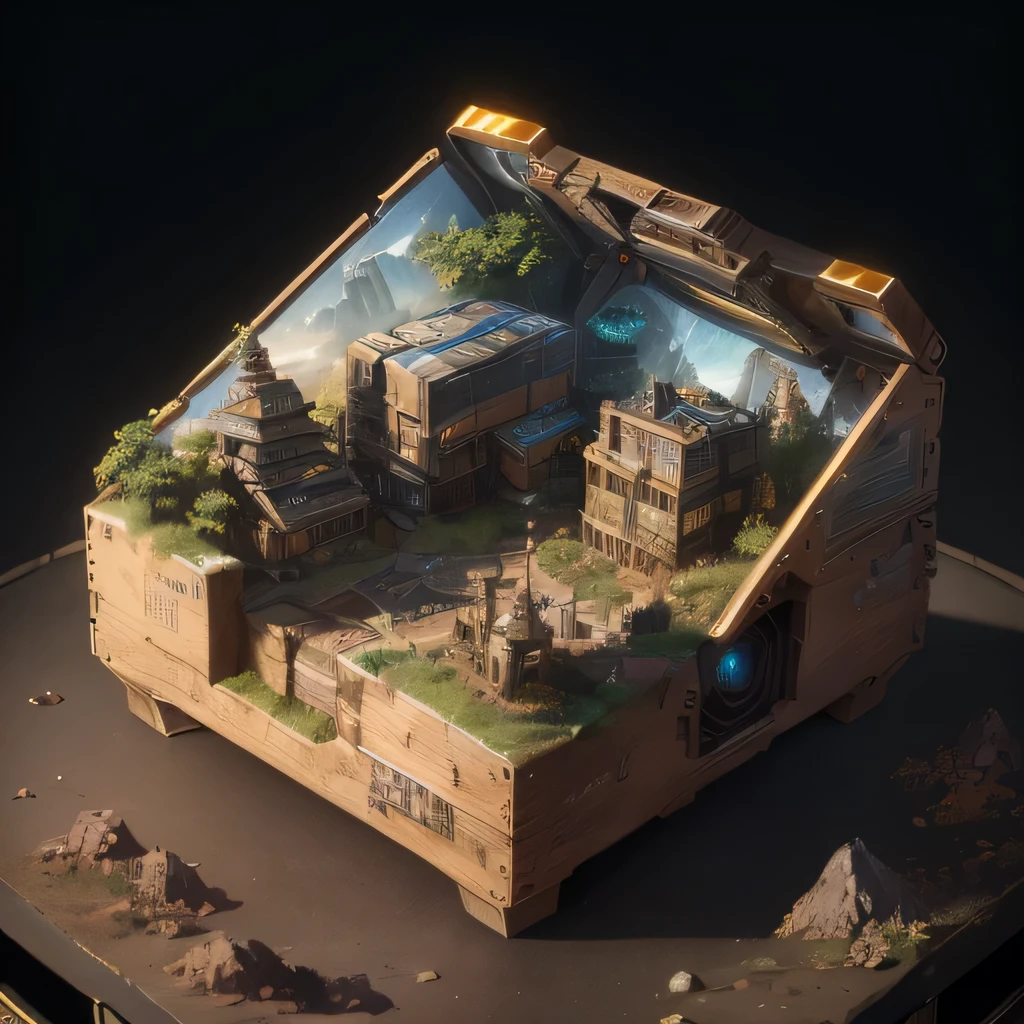 6598年Mars realistic model, (Bifurcation, original photo, best quality, masterpiece:1.4),Steampunk Cyberpunk 6820 City,(CyberpunkMars light:1.3), Mars (related to land),(in a small nature box:1.3),Isometric, small nature, landscape on foundation,landscape,