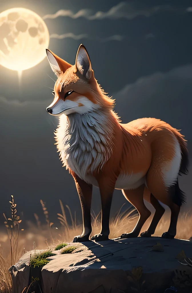 un renard sur le sol lunaire