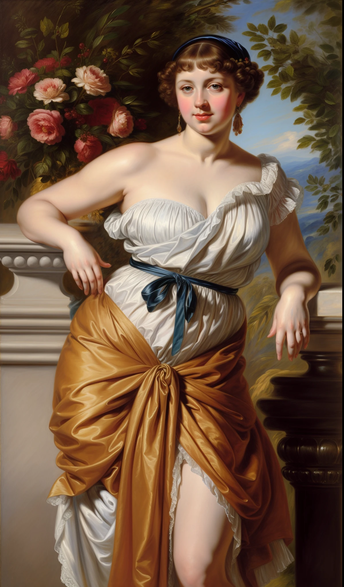 masterpiece, romanticism, oil painting, acrylic on canvas, a beautiful young lady painting in Peter paul Rubens style, thick and healthy figure, fleshy figure, famous painting, by Peter paul Rubens, hyper realistic, Epic details, High quality, 8k, Artstation