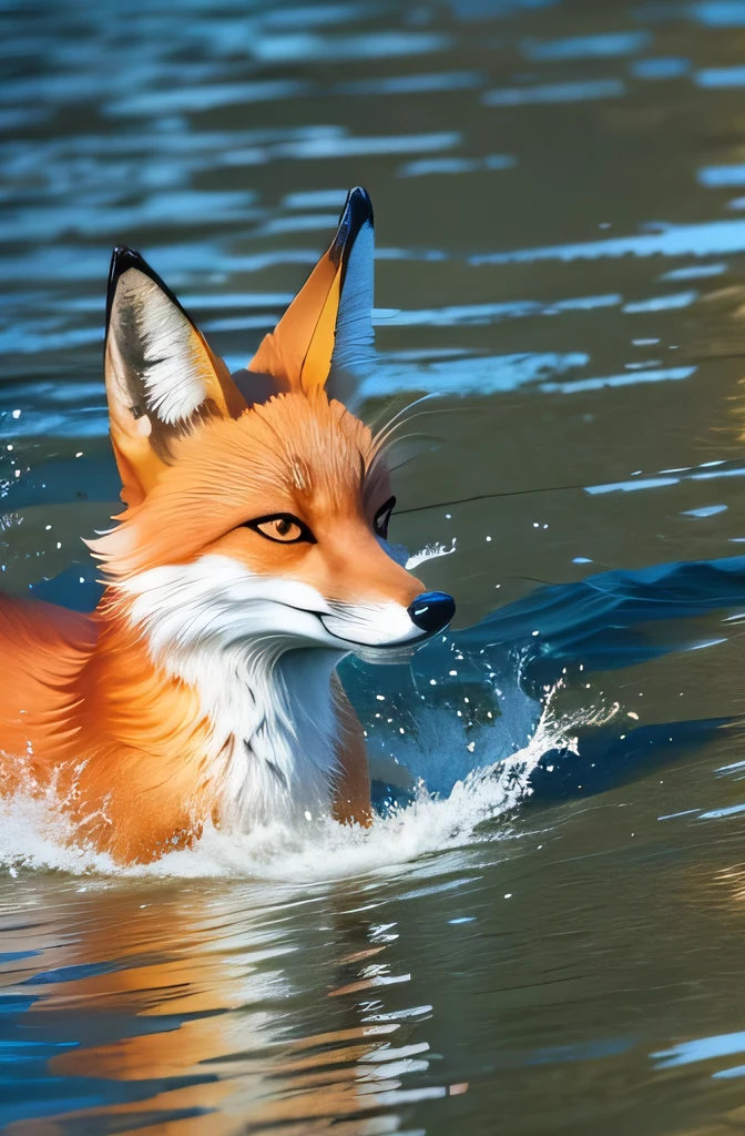 Un renard nageant dans l'river water