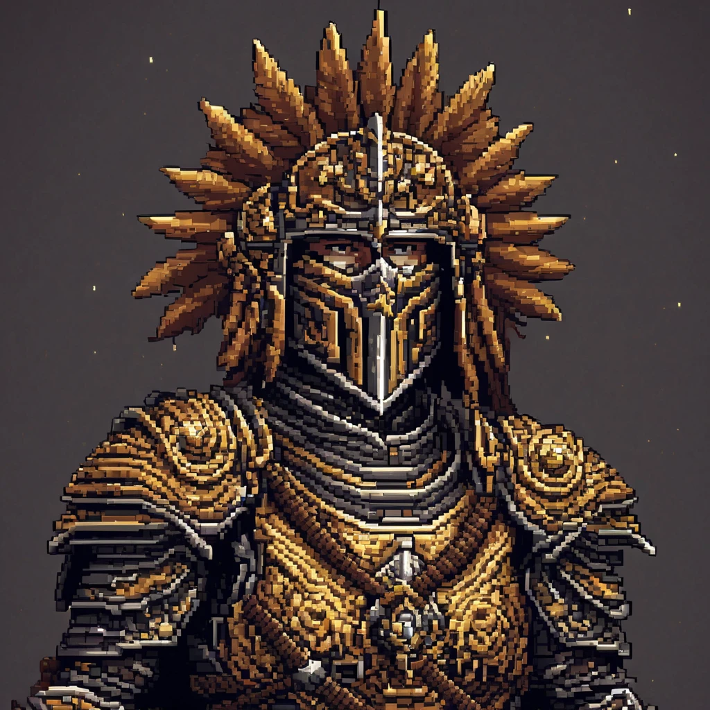 Pixel Art, Pixel art portrait of an ancient warrior, full armor, detailed pixel shading, emotive eyes, #realistic metallic textures, DSLR quality with a vintage pixelated feel, Nikon D, Wide angle lens HD 2D Pixel Art :: Pixel style :: Pixels