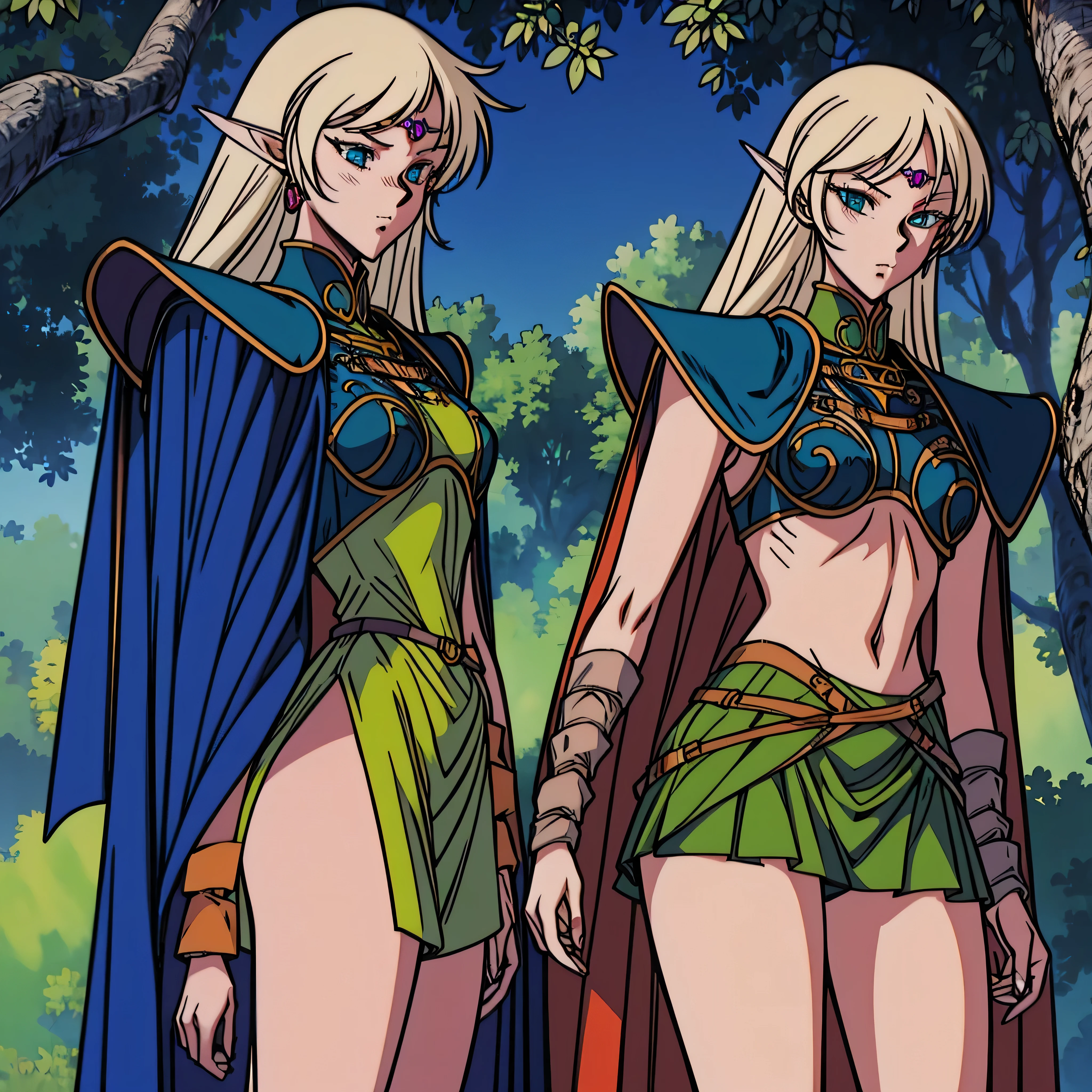 (frieren) and (Deedlit) walking through the forest, (full body view), (frieren has twintais, white hair, green epiceyes, pointy ears, wears white capelet, striped shirt, long sleeves, belt, skirt, black pantyhose, boots, earrings), (deedlit has long yellow hair, green eyes, pointy ears, wears short green dress, short sleeves, tiara, dark blue breastplate armor, dark blue pauldrons, dark blue cape, belt, bootasterpiece, best quality, HDR, UHD)), epic beautiful realistic Puppetess elegant princess natural scepter fullbody "Sceptor of Domination" Tabernacle, gorgeous puppeteer bridaldress Lys perfect symmetrical meticulously intricate fleuraison "Dia de los Muertos" rose, epic pupper-Mistress stunning clean figurine rossdraws puppet dream artgerm digital vibrant DSLR colorful hyper HDR epic UHD tmasterpiece extremely detailed ultra_high-resolution ultra_high-definition ultra_high-quality saturate reflection, varies multi etc. --v6 --s1000 --c20 --q5 --chaos100