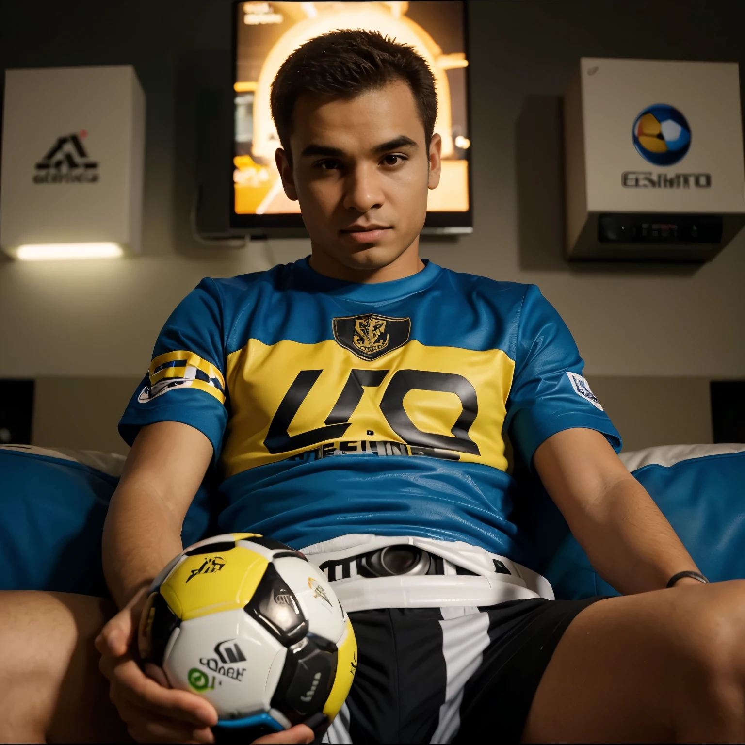 I want the image of a meerkat with a video game controller in his hands like.se estivesse jogando uma partida de futebol, com olhar astuto