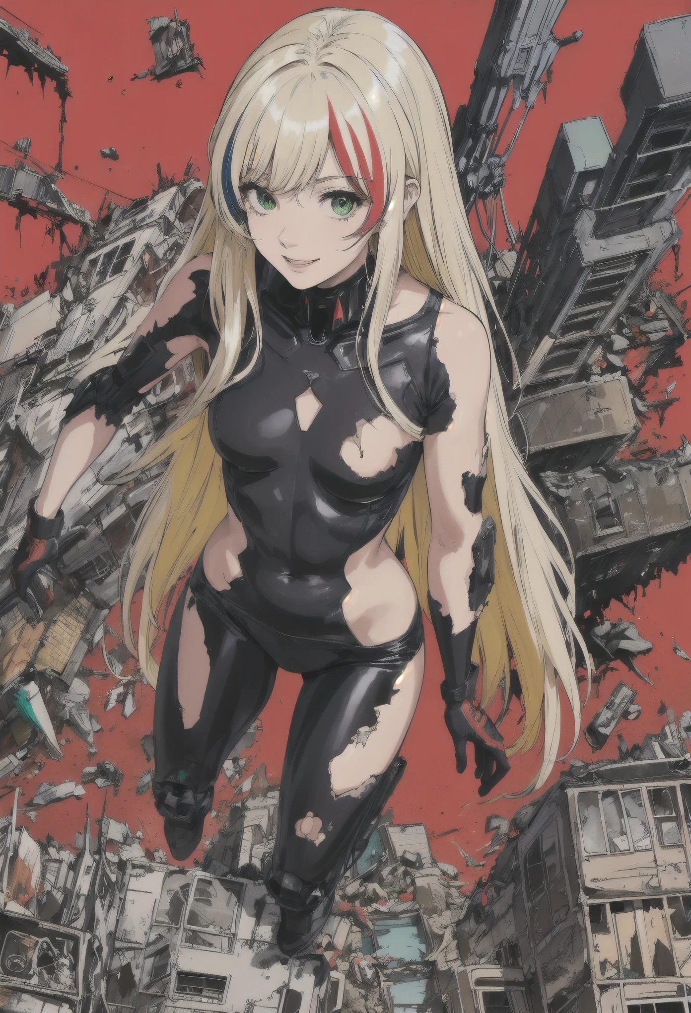 1 girl, bondage, torture, screaming, full body, tied to a torture machine, interface headset, red bodysuit, tape, eyepatch, Asuka Langley Souryuu