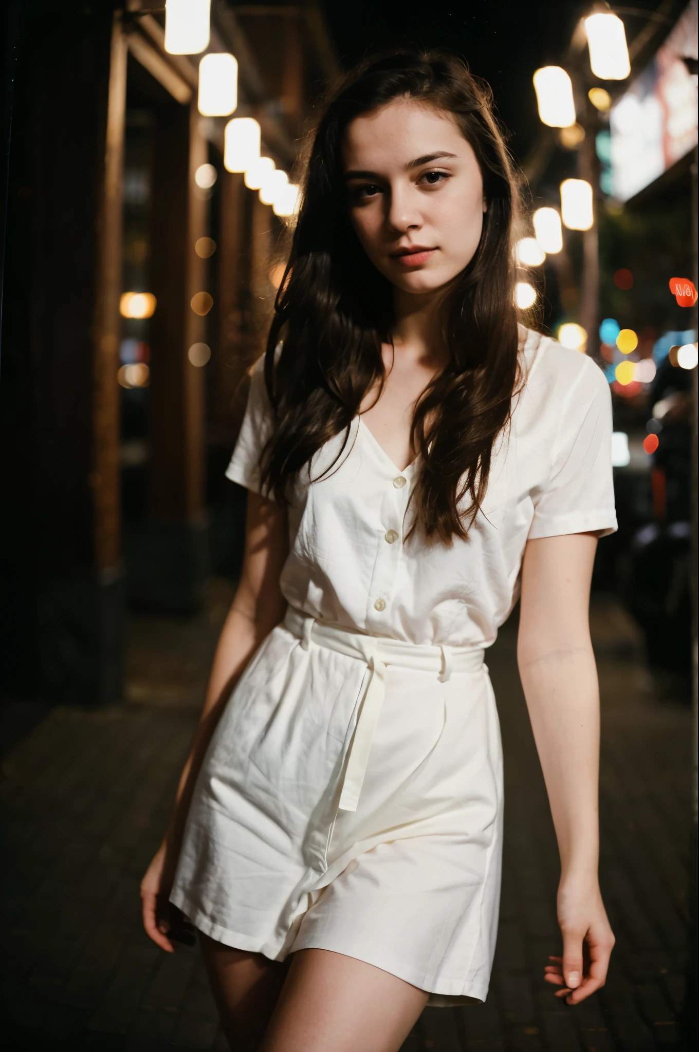 polaroid photo, night photo, photo of 24 y.o beautiful woman, pale skin, bokeh, motion blur