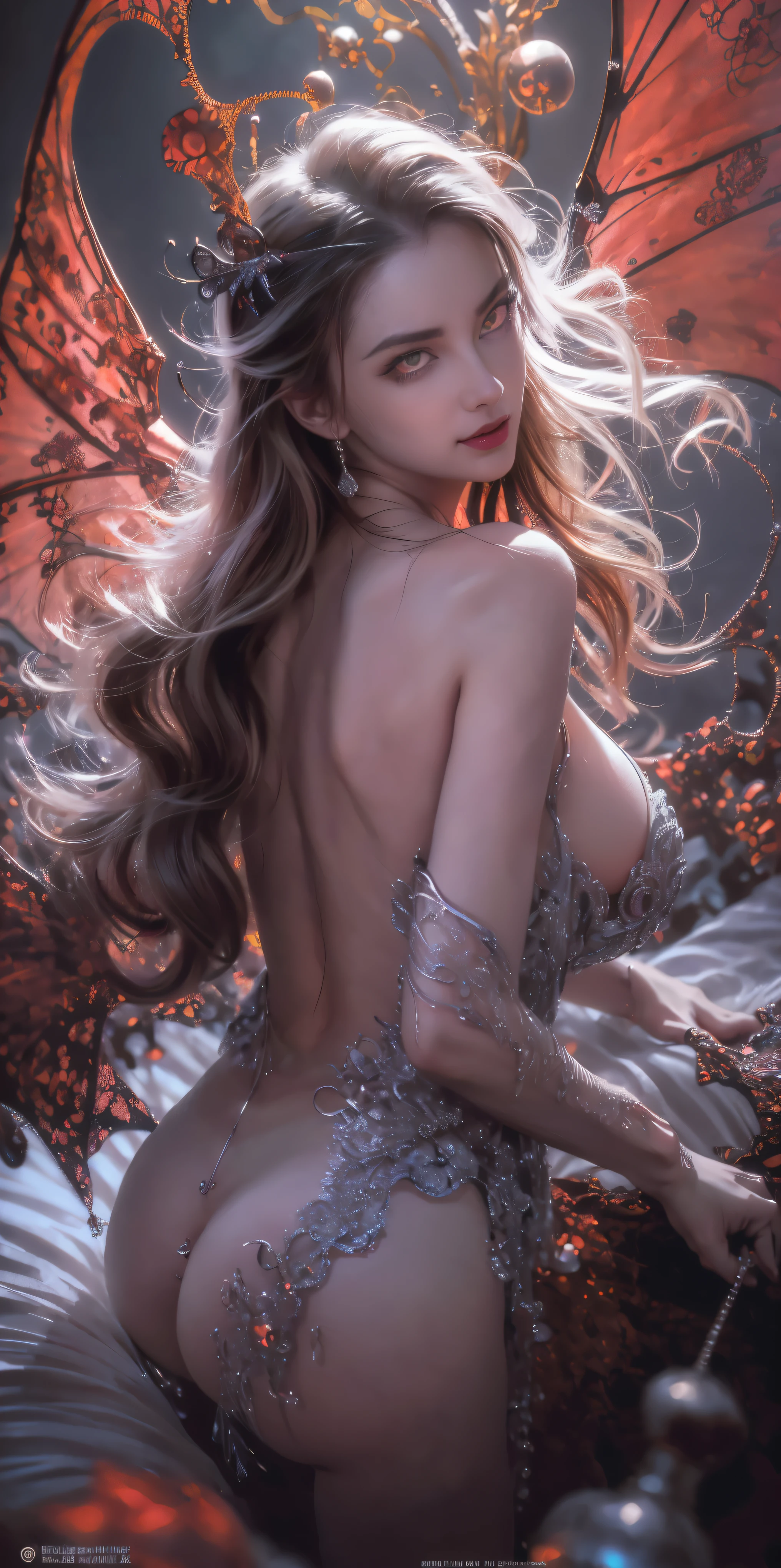 (The best illustrations)、realisitic、ultra-detailliert、The best lighting、Best Shadows、alluring succubus, ethereal beauty, perched on a cloud, (fantasy illustration:1.3), enchanting gaze, captivating pose, delicate wings, otherworldly charm, mystical sky, (Luis Royo:1.2), (Yoshitaka Amano:1.1), Dungeon and Dragon、caves、Dungeon、 A Necromancer、natta、Dark style、Succubus、Devil's Daughter、Bat Wings,(((Demon Hornlack-rimmed round glasses))))、(red eyes glowing:1.6)、beautiful countenance、Tindall Effect、(High Detail Skins:1.2) absurderes、Ponytail distortion、jewely、Beautiful expression、Toned waist、Wide buttocks、Tindall Effectmasuter piece、top-quality、Highest Standards、Top image quality、masutepiece、intricate detailes、High resolution、Depth Field、natural soft light、profetional lighting、Great smile、(High Detail Skin: 1.2)、photorealistic anime girl render、Strong highlights of the eyes、Perfect Anatomy、crotch open、Shy、Spreading your legs、Panties are visible、Skirt flipping、Body shiny with oilerectile nipple))、8K resolution、intricate clothing、Intricate details, Sexy girl on white bed,Charming eyes,Heartwarming action,Open legs,Transparent silk pajamas ,barechested,Thick long hair,Highly detailed body,Highly detailed face