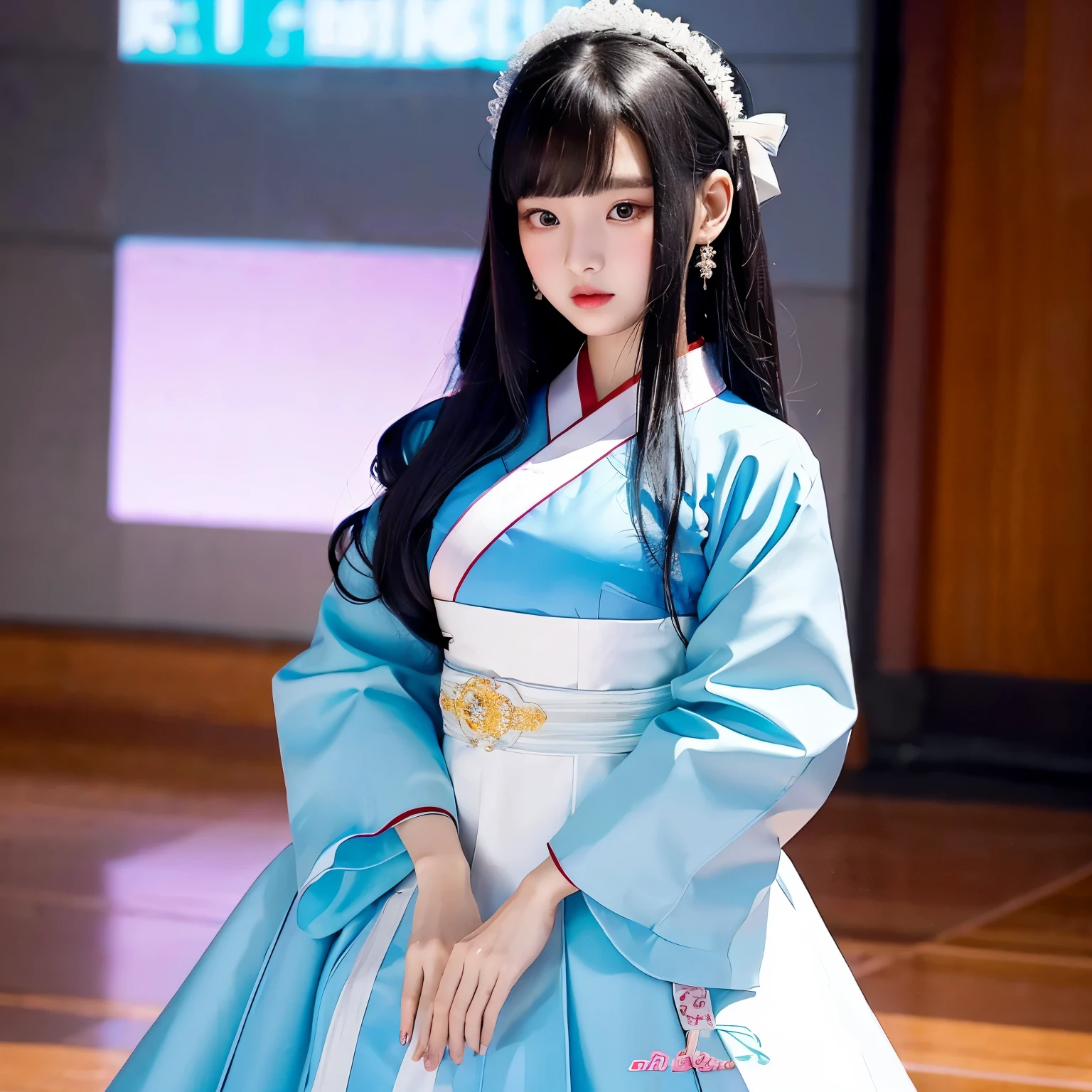 Filipino Korean hanbok and terno dress as it would look if we fused it beautiful and young woman complying with Korean standards