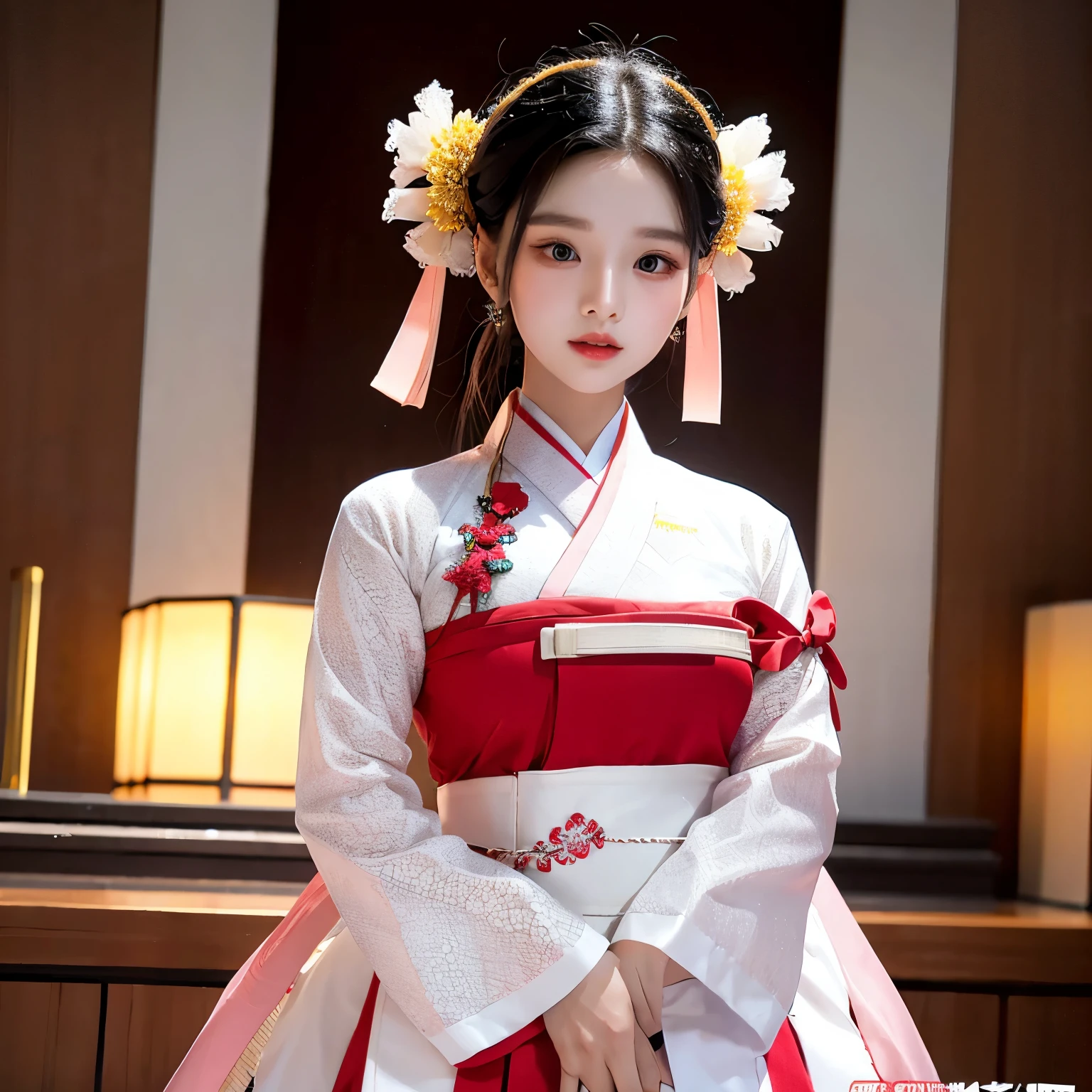 Filipino Korean hanbok and terno dress as it would look if we fused it beautiful and young woman complying with Korean standards