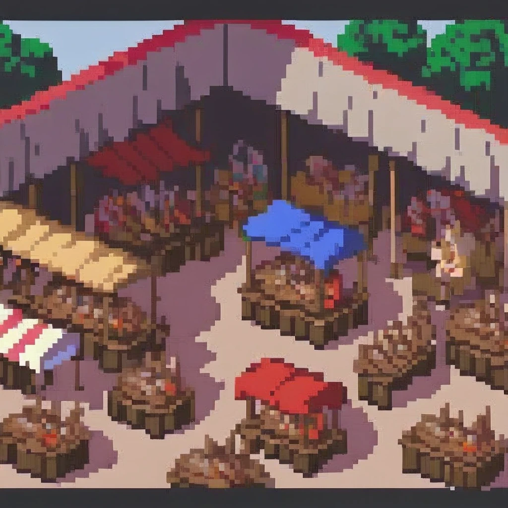 Pixel Art, Pixel art scene of a bustling medieval market, vibrant stalls, lively characters, realistic textures, attention to detail in every pixel, reminiscent of classic 16-bit RPG games, taken with a Nikon D3, Focal length 35mm HD 2D Pixel Art :: Pixel style :: Pixels