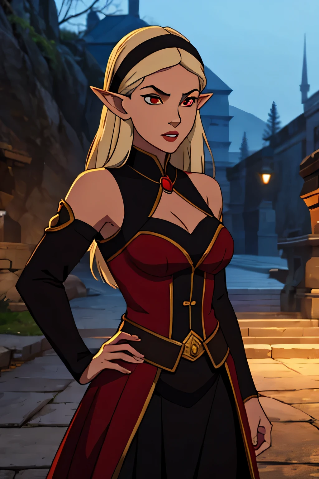 elf vampire dark warrior red eyes withe hair