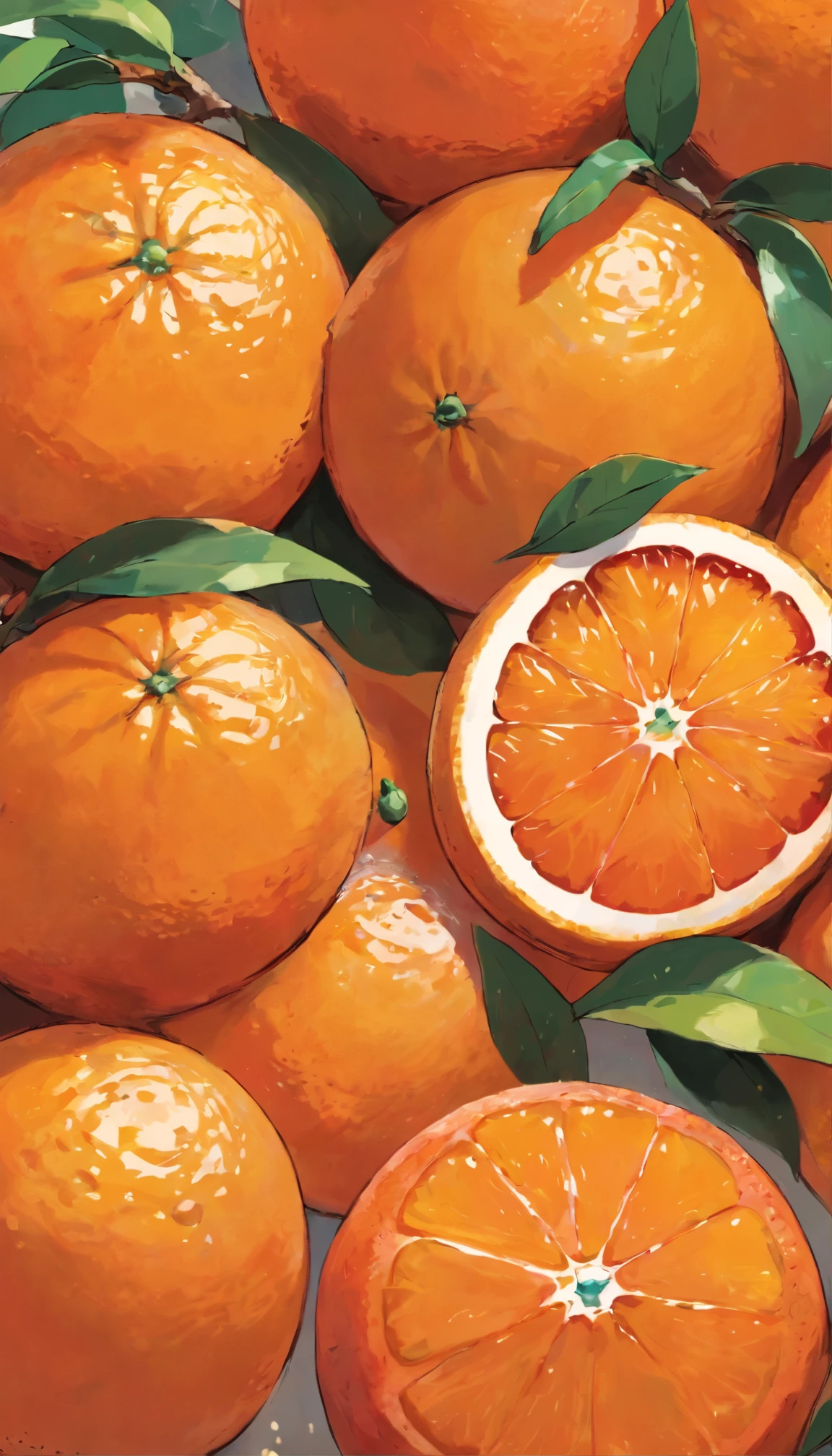 Close-up of oranges，There are many，Cut blood orange，Ripe blood oranges，unmanned，no humans
