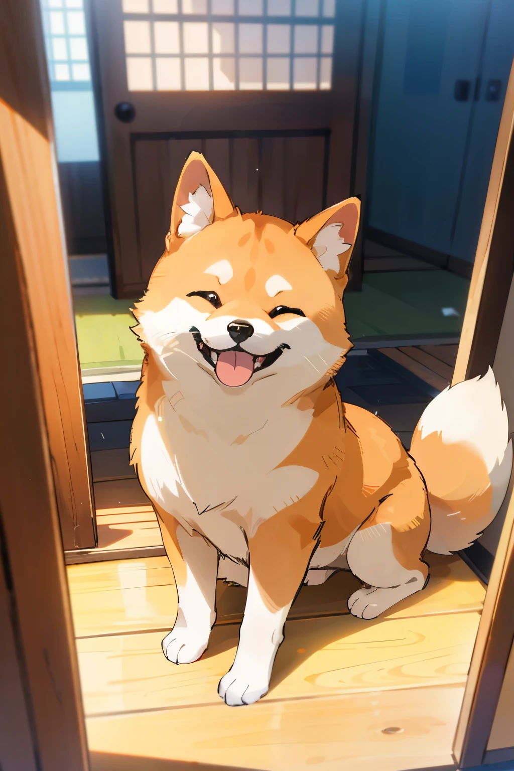 Adorable Shiba Inu dog,One Shiba Inu sitting pretty,Shiba Inu in a cozy home,Looking up with bright, curious eyes,Sitting, Alert,Ears perked up,Distinctive red fox coat,Tail wagging wildly,Standing by the door,Can't hide excitement,Bright, beaming smile,Furry friend,Paws on the ground,Cherished pet.
Anime Shiba Inu, Anime style,Sitting obediently,Detailed fur patterns, Dynamic pose,Cute, playful demeanor,Manga Illustration,Fur texture, Realistic rendition