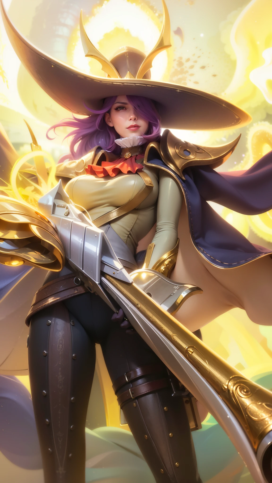 a close up of a woman with a gun in her hand, purple long hair, red lips glossy, 8k, ultra hd, ultra detailed texture, hyper realistic, masterpiece, detailed texture, detailed face, detailed skin, detailed lighting, (photorealistic:1.5), best quality, beautiful lighting, cinematic lighting, professional lighting, ultra highres, realistic, detailed hair, real hair, high quality, (realskin:1.5), extremely detailed, finely detail, ultra-detailed,