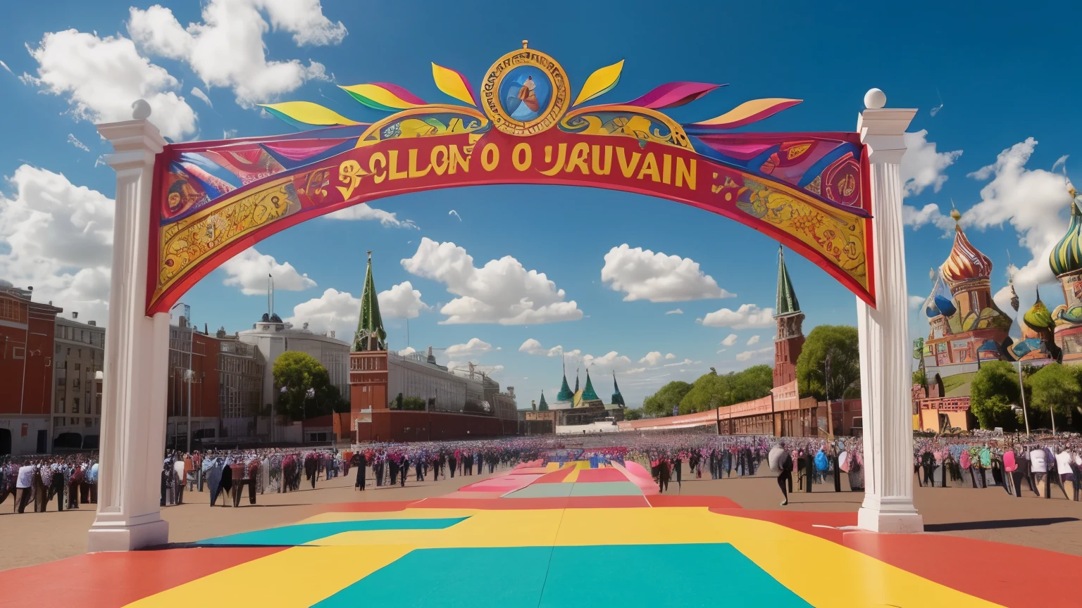 A captivating and vibrant banner, ((excelente calidad)), ((obra maestra)), ((verdadero a la vida)), announcing the upcoming event on Red Square, Set on 22 March, ((dedicated to children)), ((bellos colores)), ((detalles intrincados)), ((luz natural y radiante)), boasting bold and enticing letteragnificent invitation)), ((taste for joy and entertainment)), promoting joy and excitement for all, ((esperanza en bogas y colores llamativos)).