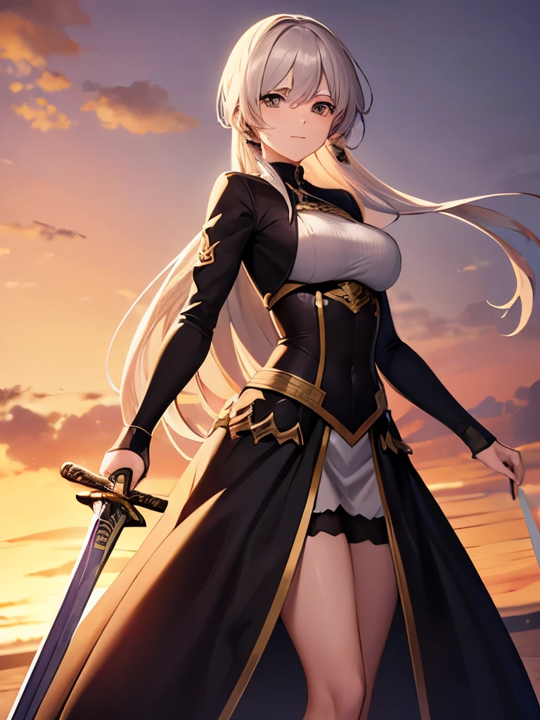 A woman holding a long sword anime