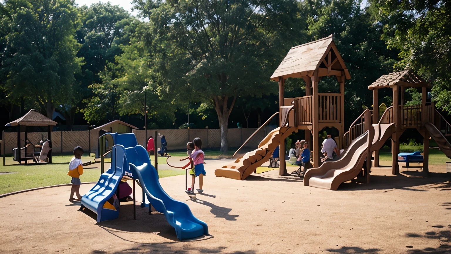 Playground and lots of children playing