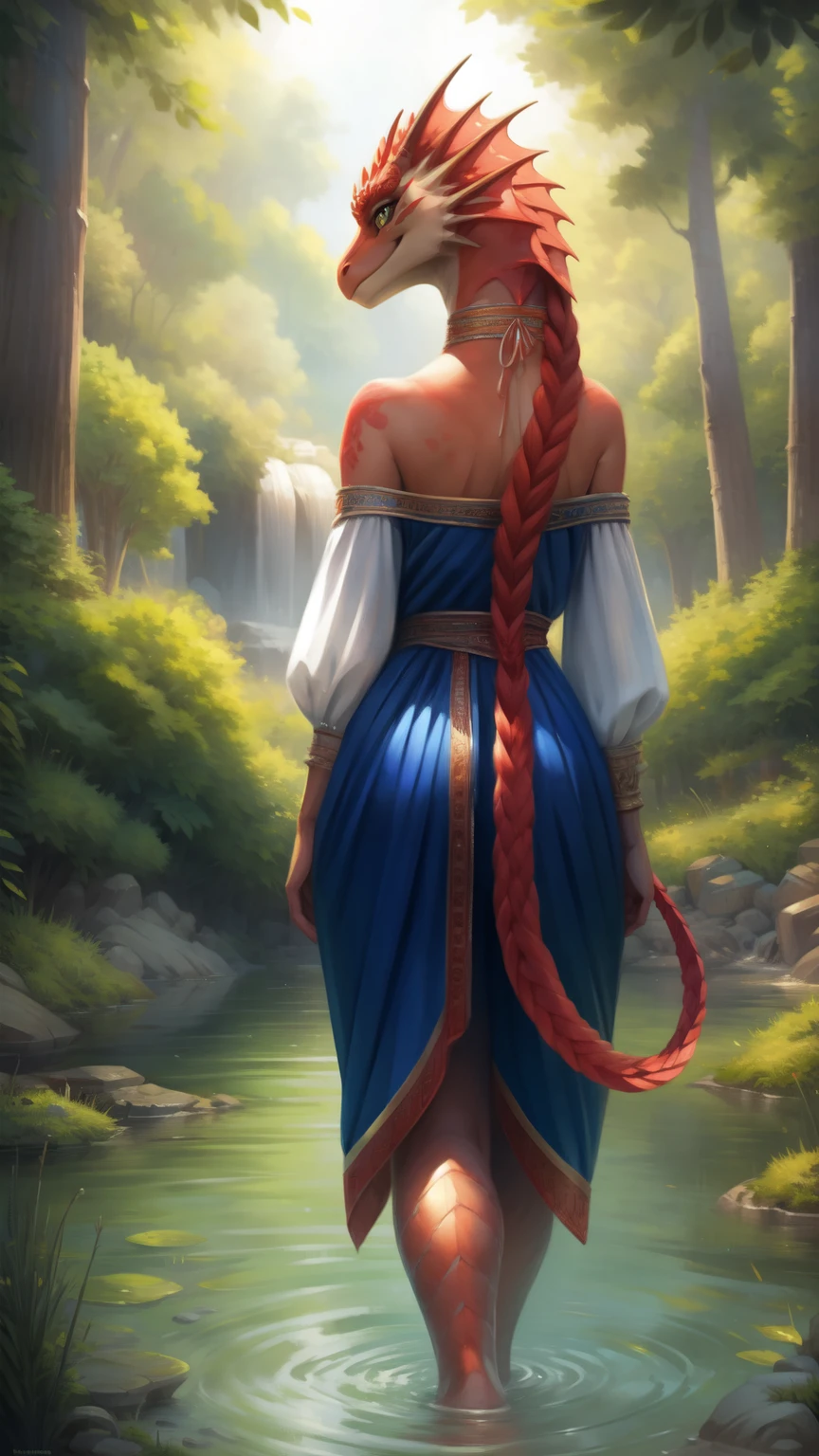 uploaded to e621, by Pixelsketcher, from Bayard Wu, Thomas Benjamin Kennington , from Einhelm, One second, ((Full Length, Master plan)),(detailed lighting of Bonifasco), (Detailed scales), (Detailed skin), ((long, Graceful multi-colored tail)), (loose hair)), ((detailed information)), [Ambient light],  [explicit content], [Sharp Focus], (questionable content), (shaded), ((masterpiece)), hiss, Chest of medium scales, Fluffy multi-colored the Dragon, Dragon Face, scalie head, dragon horns, furry fantasy art, furry art, high resolution commission, second art, art,Sakimichan is beautiful, masterpiece, Best quality, detailed depiction, bright colors, Detailed face, perfect lighting, Perfect shadows, Perfect eyes, focus on the girl, the Dragon eyes, flawless face, ((Graceful multi-colored tail)) the Dragon, bright skin, dragon girl, can be solved, Scaly Women, Dragon's nose, Large long muzzle, Multi-colored scales, look at the viewer, half-closed eyes, One, (masterpiece), (Best quality), (illustration), Detailed scales, Balanced coloring, Global illumination, ray tracing, good lighting, scales, split, I&#39;m looking at the viewer, Seductive look, elegant seducing pose, (The highest level of Forest Lake, day scene), ((slim and very built, long slender legs, long braid)), bare shoulders, shedding dresses, digital art, pixel art, high detail, intracate details, bohemian, elegant, aesthetic, lineout, realistic, high quality, work of art, hyperdetalization, professional, filigree, hyperrealism, beautiful girl, long fluffy eyelashes, intricate earrings, smokey eye makeup, close-up, ((the character enters the water, waist-deep in water, with his back to the viewer, his dress half removed, bare shoulders, shedding dresses))