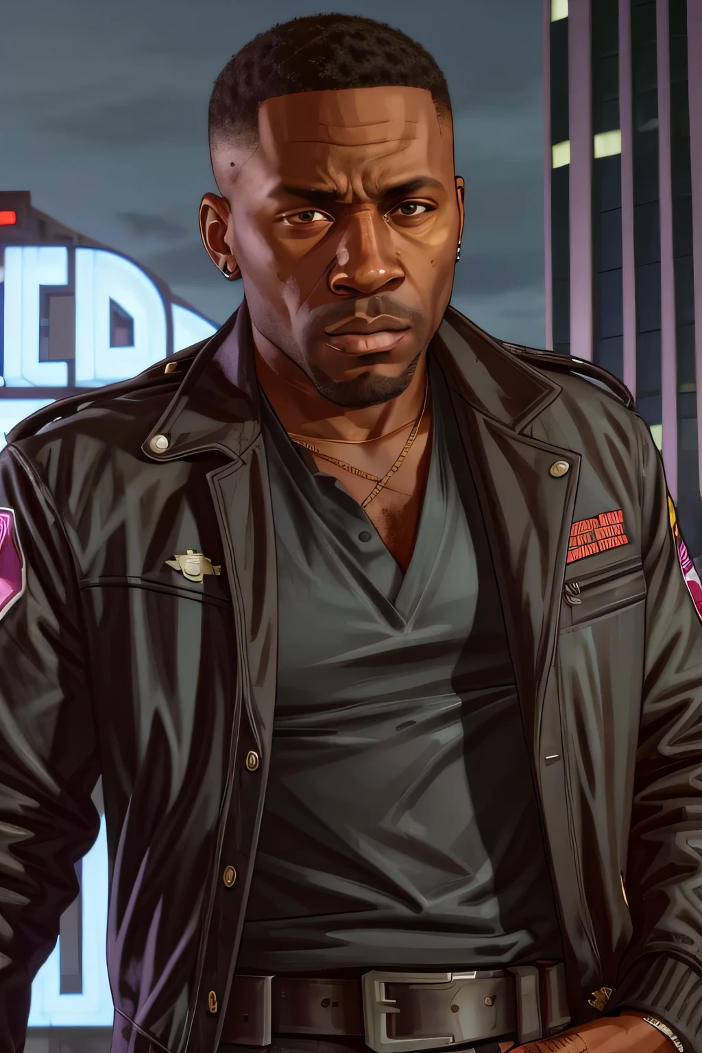 homem negro, SPY, jaqueta preta, caipira, At night, Police station, sombreamento, Grand Theft Auto, arte da tela de carregamento do gtae, arte, arte de jogos rockstare
