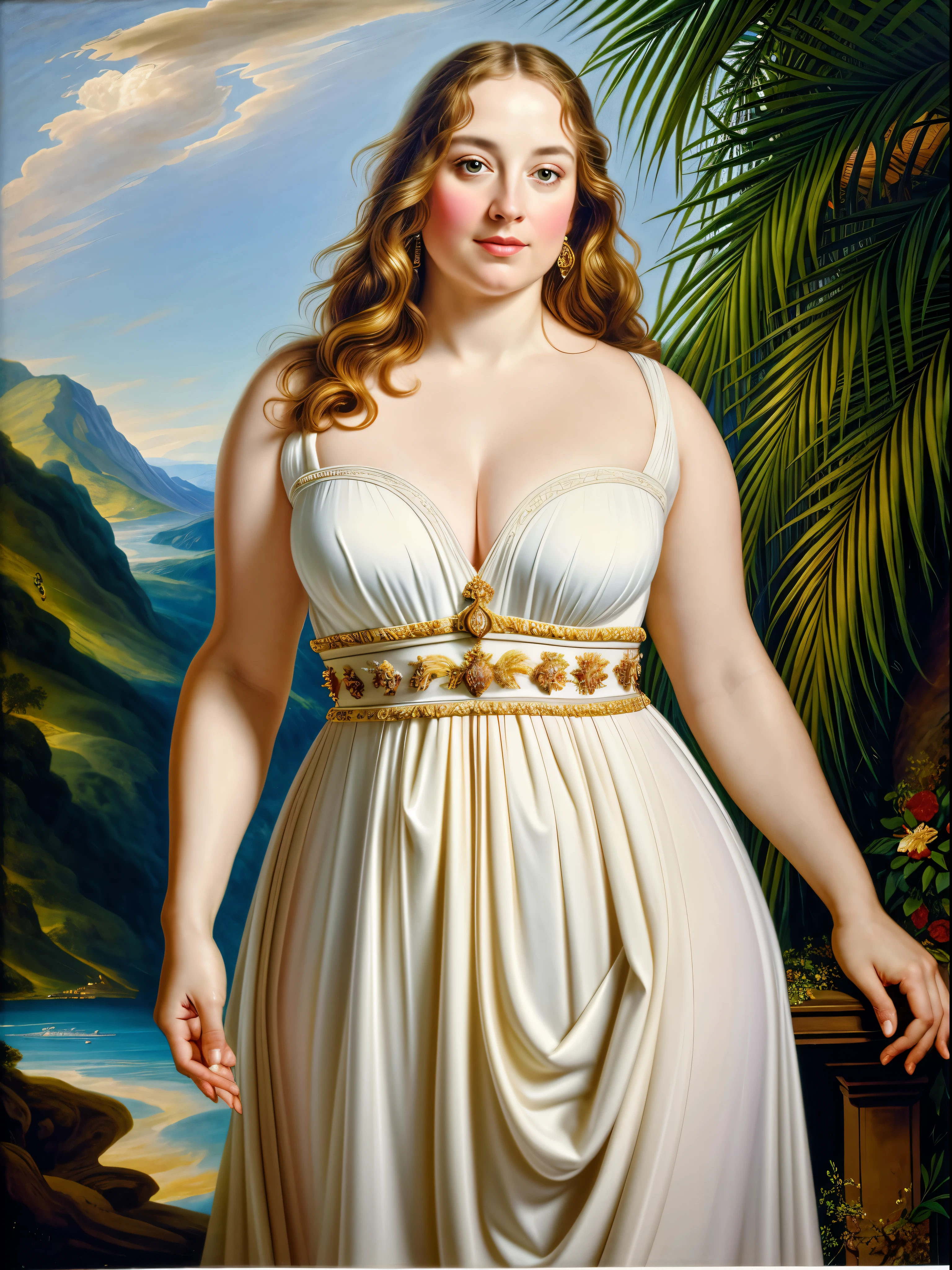 Original Character, ethereal beauty, aesthetic, Masterpiece, 45 years old lady, thick figure, Full figured woman, Best quality, high clarity eyes, critically flawless,sharp picture, styled hair, long hair, fluffy hair, Full portrait, High pixels, perfect face, perfect eyes, beautiful face, perfect hands,perfect fingers, in Peter Paul Rubens style, by Peter Paul Rubens, baroque style, acrylic on canvas, highly detailed, description: "Create a nymph inspired by the tales of Greek or Roman mythology, embodying the essence of a natural element or location, and possessing a unique ability or trait that sets her apart.", sfw,