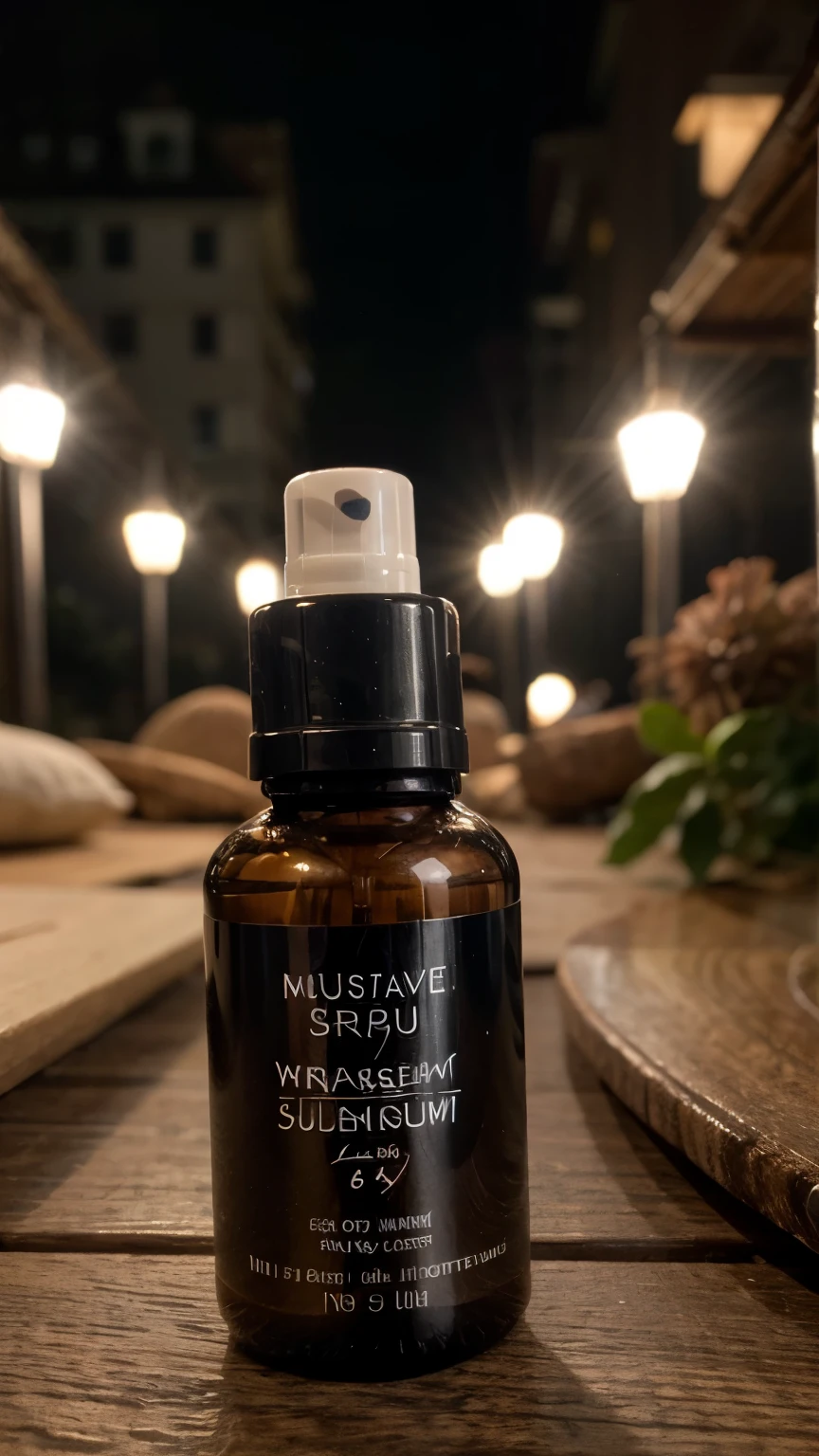 ((best quality)), ((masterpiece)), (detailed), product shoot, pristine natural night scene, dramatic lighting, vegan herbal skin serum in a 50ml dropper bottle,