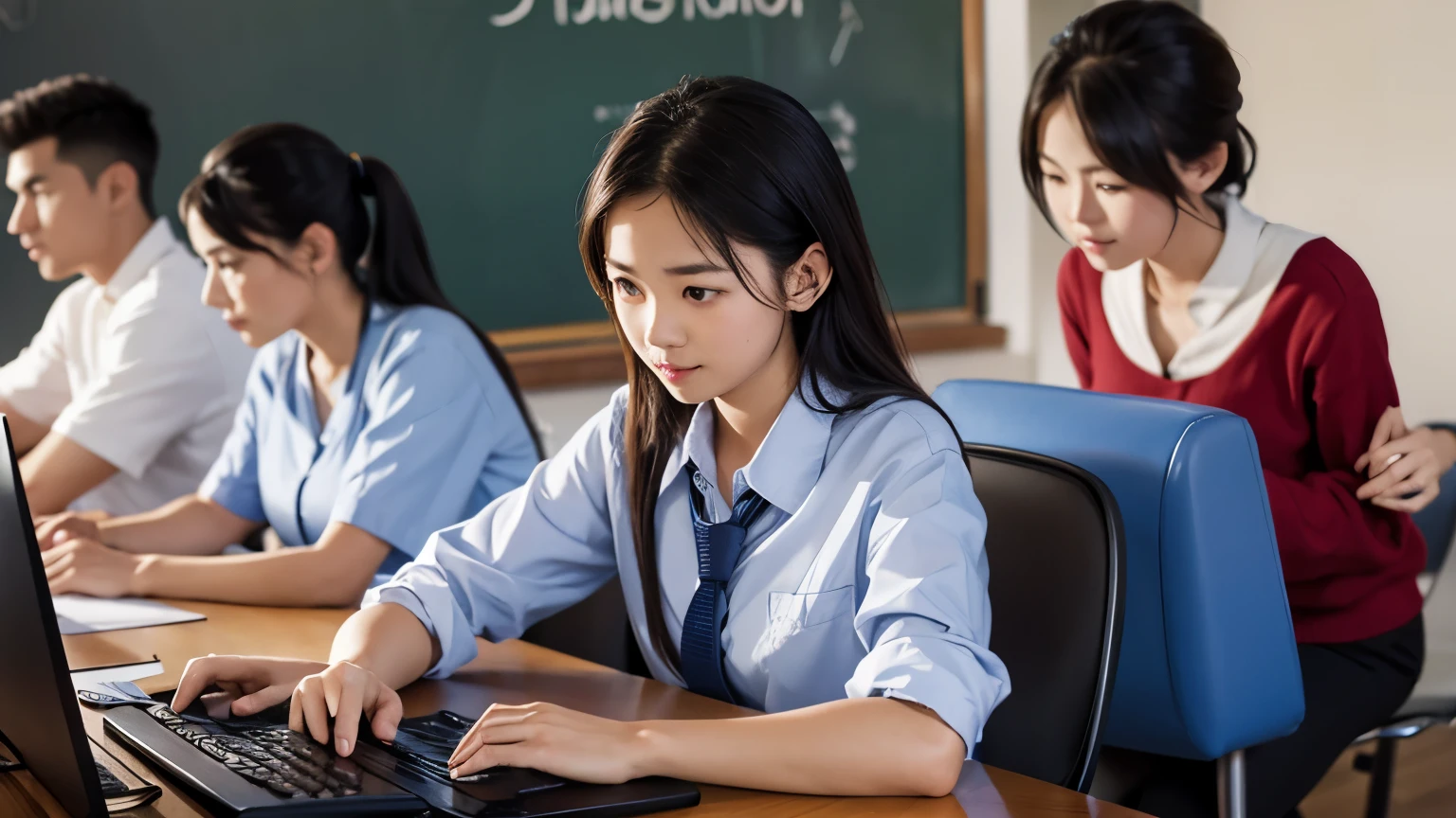 Group of students using computers