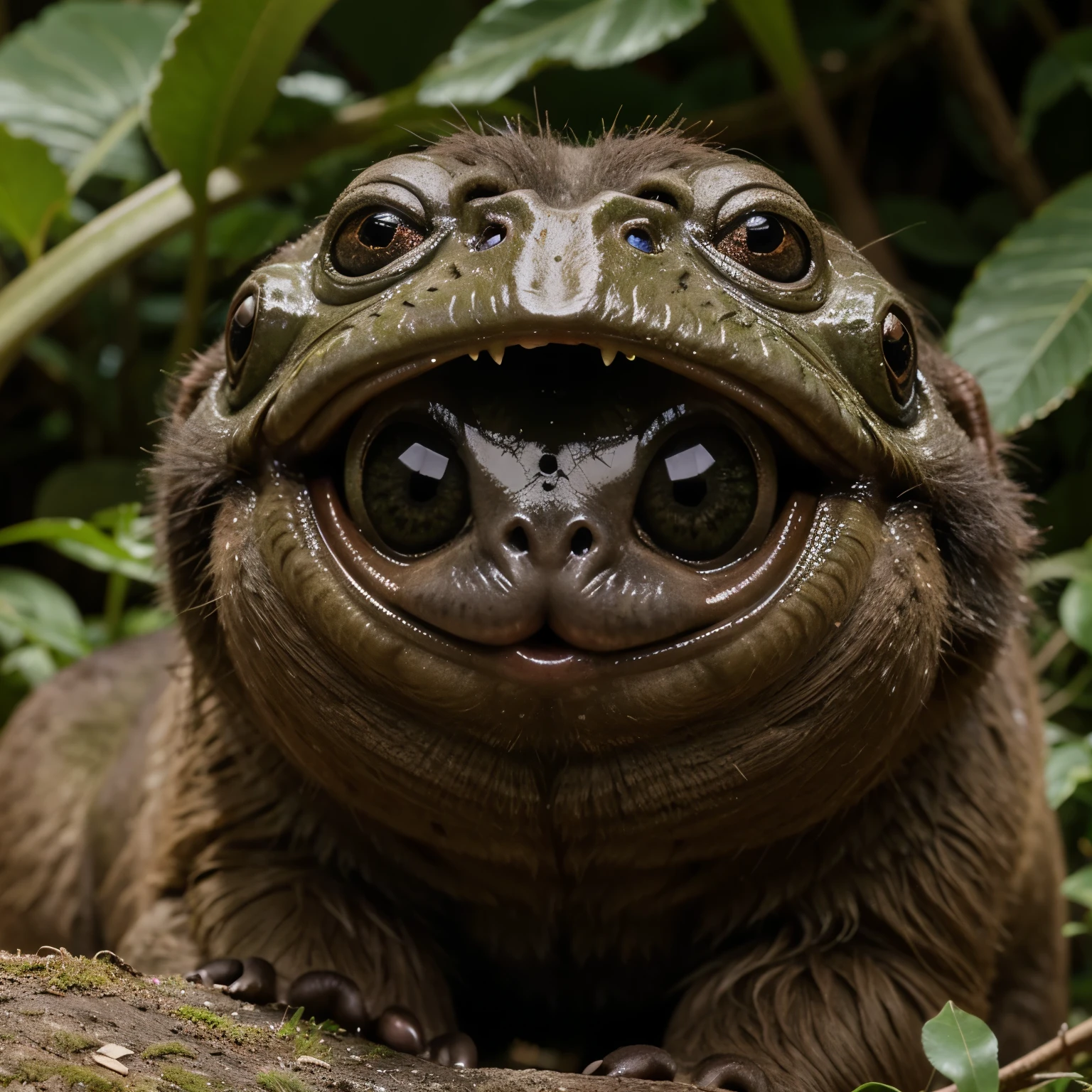 Ojos oso cara de rana cuerpo de mamut