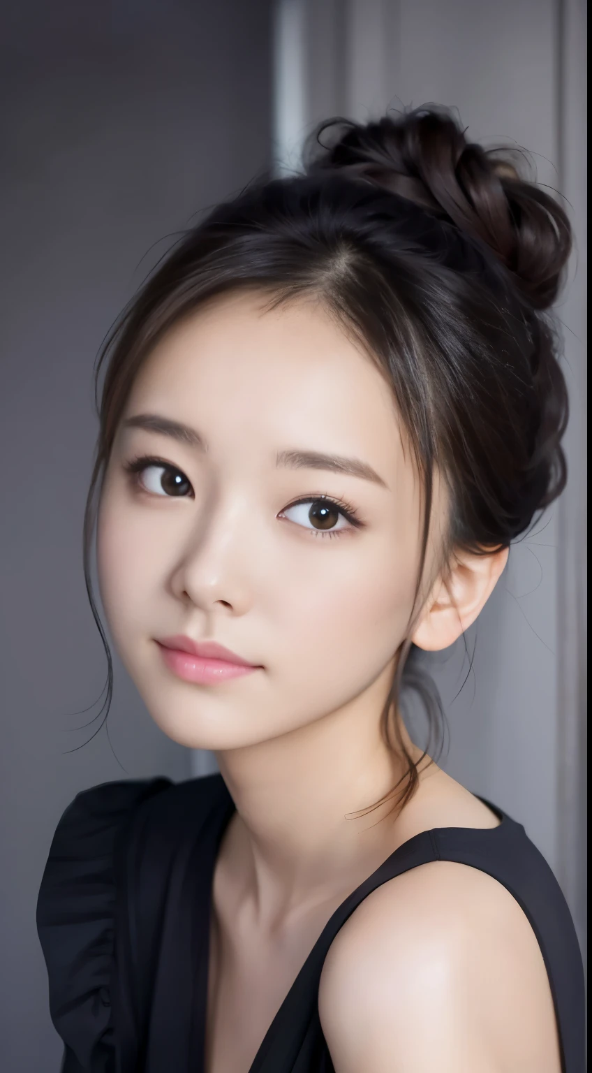 (beautiful girl)、hair up、(Perfect Anatomy:1.3)、(No mask:1.3)、(complete fingers:1.3)、Photorealistic、Photography、masutepiece、top-quality、High resolution, delicate and pretty、detailed eyes、double eye lid, detailed nose, detailed lipped, Fair skin、Real Human Skin、pores、(Dark hair), face to camera