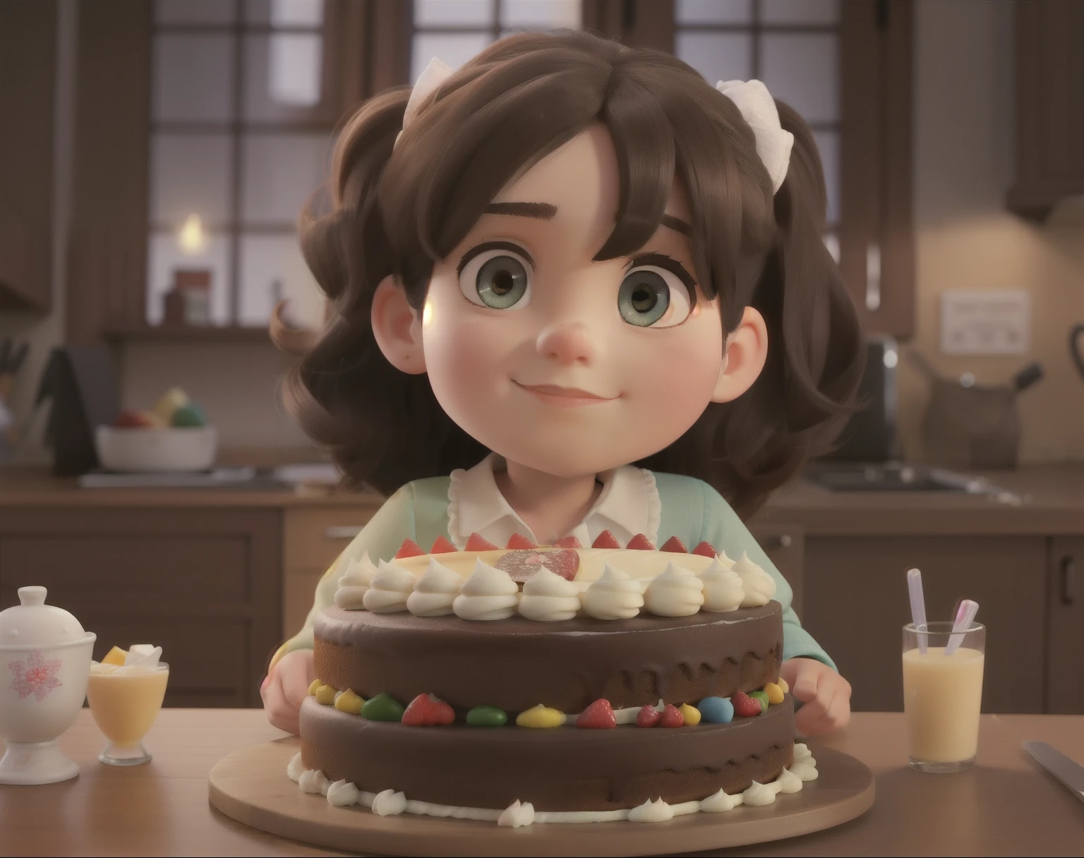 girl looking at the cake. down
