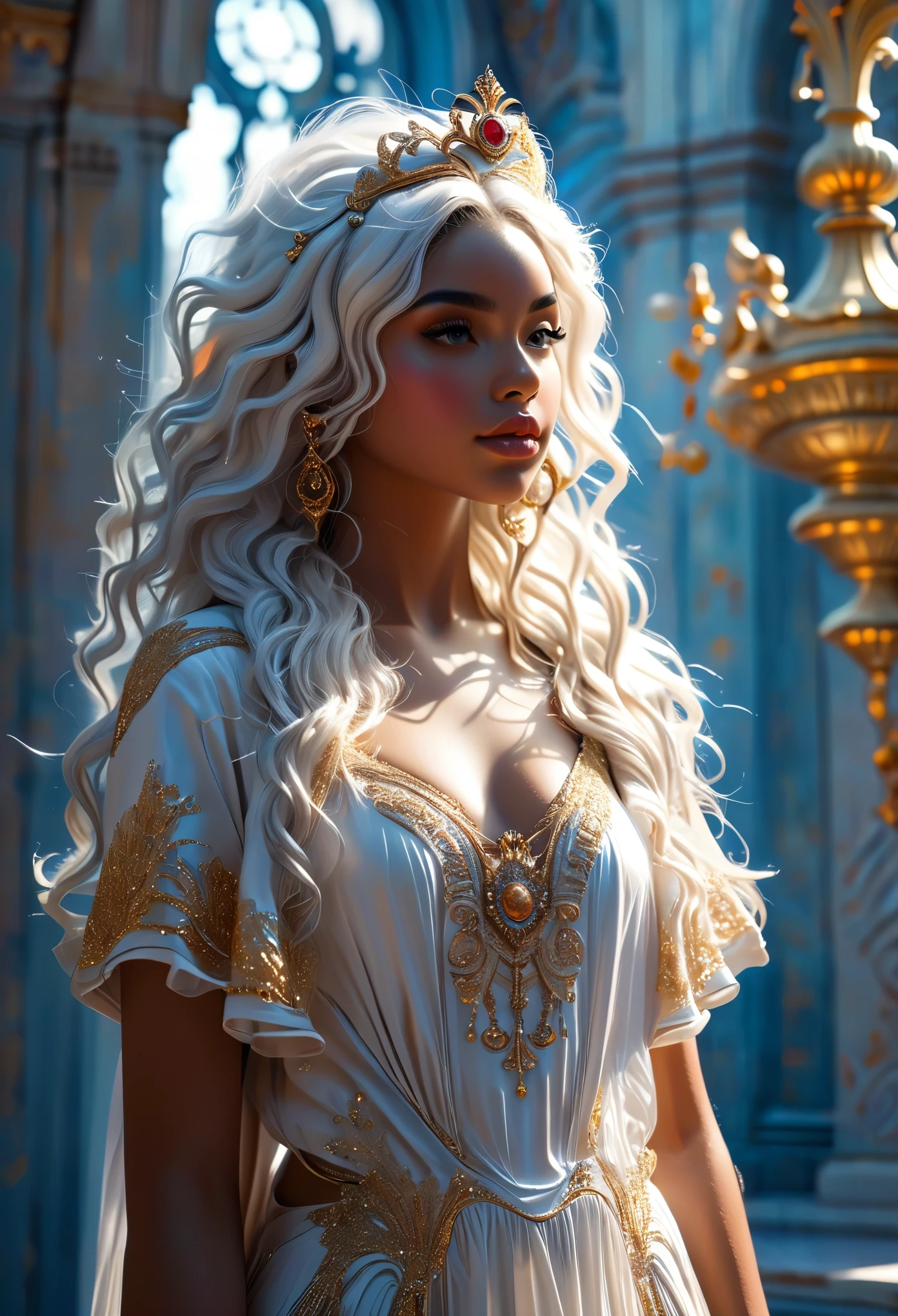 Novel in celestial landscape, in the palace, (((a beau young darkskin:1.7 couple in 18's))), (a young very beau pharaon with dark curly hair:1.3) and (((a young very beau queen with long whitehair:1.7))), beautiful face, full body, perfect faces, detailed face and body, Romantic scene, Voie romantique, couple sexy, 8K, Extremely detailed, (high quality, Realistic, photoRealistic: 1.37), ideal proportions and defined complexion, Meticulously designed features, inaccessible beauty, la perfection, chef artistique&#39;ouvrages d&#39;arts, vivid realism, sculptures hyper detailedes, formes Realistics, vraiment impressionnant, Un savoir-faire impeccable, pure shine, ethereal beauty, Delicate contours, Poses frappantes, sublime beauty, nuances subtiles, compositions dynamiques, couleurs vives, Perfect lighting, Expressions en mouvement, Celestial aura, Majestic presence, Ambiance onirique, rendu d&#39;octane detailed inégalé, tendance sur artstation, Photographie artistique 8k, photoRealistic concept art, Naturel, doux, Volumetric cinematic perfect light, clair-obscur, Award-winning photography, chef-d&#39;ouvrages d&#39;art, huile sur toile, beau, detailed, complexe, incroyablement
