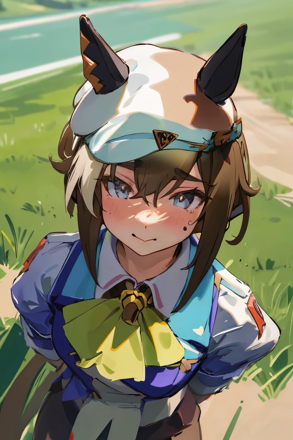 Big horses (Umamusume), have, horse tail, Grass, masterpiece, highest quality, wallpaper, super detailed face