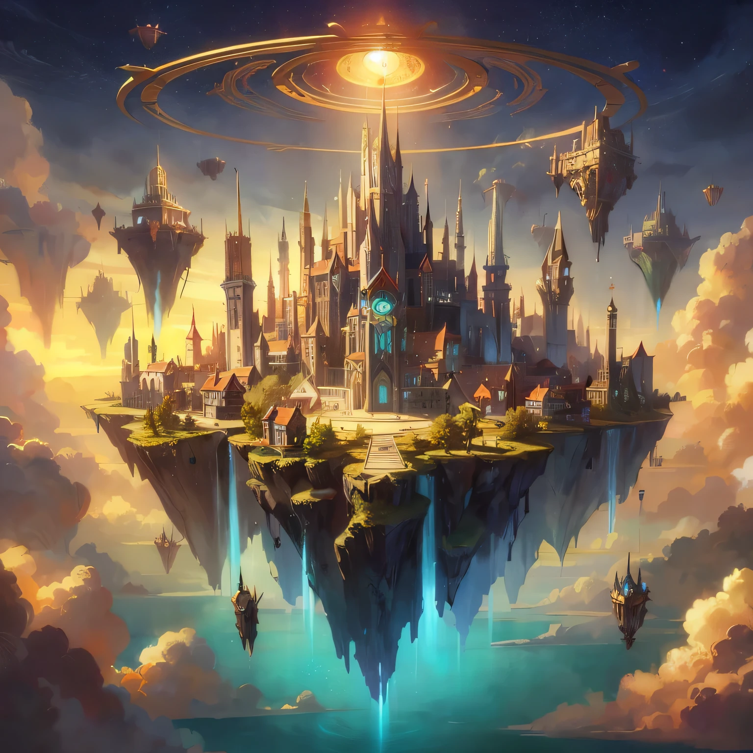 a painting of a castle in the sky with a ring around it, world of warcraft art style, league of legends concept art, an immense floating castle, light kingdom backdrop, floating city in the sky, detailed digital 2d fantasy art, detailed fantasy digital art, 4k highly detailed digital art, epic fantasy digital art style, riot games concept art