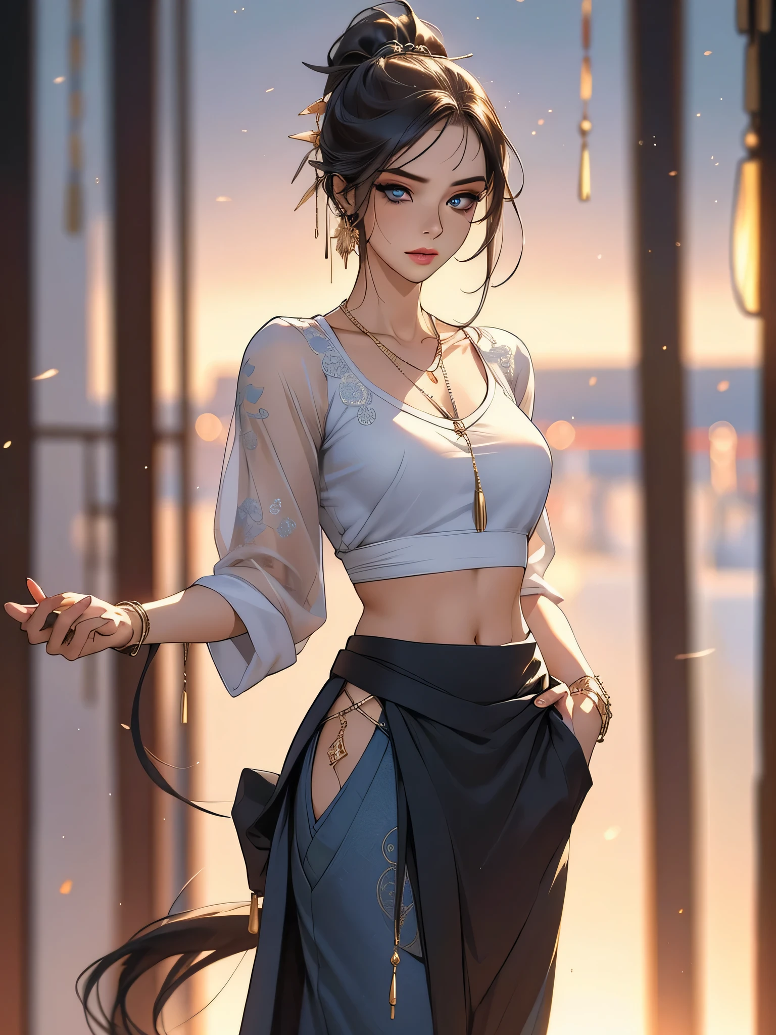 cor plana, maquiagem, mascara, The lips are soft or colorful, fundo preto simples, minimalismo, monotone, paletas de cores simples, limpo, Projetos afiados, silhuetas fluidas, skirts and tight pants, high-waisted skirts and pants, vestidos simples, camisas e blusas, assymetrical, geometric, Materiais e designs elegantes e luxuosos, simples, Minimal accessories, Necklaces and thin rings in silver or gold, Pulseiras simples, Designs diferenciados, silhuetas simples, estilo simples e sofisticado, elegence, minimalismo, materiais de alta qualidade, Fresh and urban printing, alta moda, Simplicity and sophistication, tan skin, ponytail, hair between eyes,  cute,slutty,sensual,seductive look,seductive,((erotic)),opulent,sumptuous,((nsfw)) large breasts, (blue eyes, realistic eyes), abs, very long hair, wet skin, almost naked