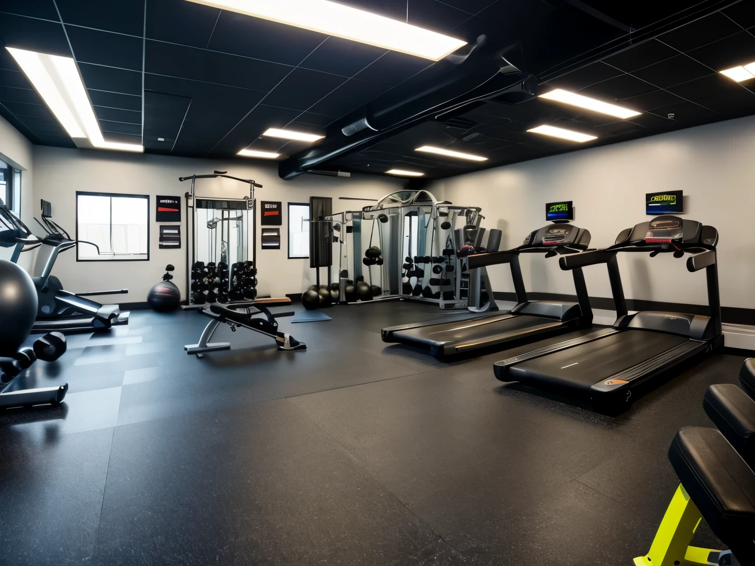 imagine a fitness gym full of equipment, fitness studio, workout equipment