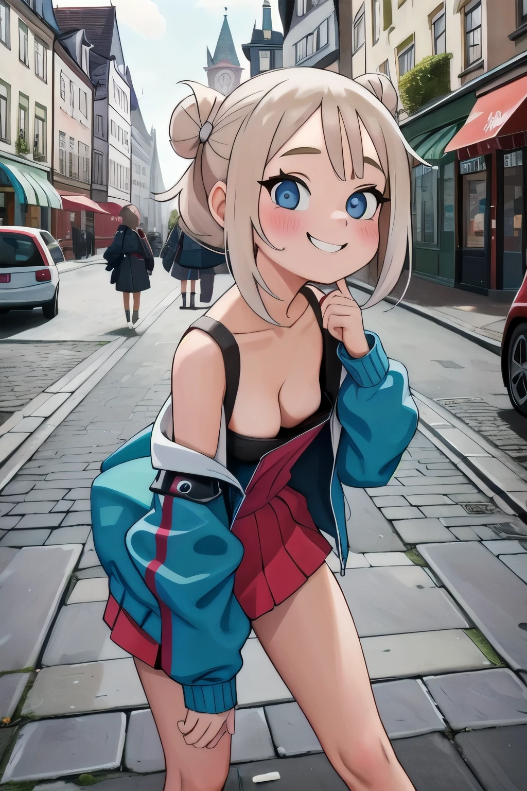 Meisterwerk,Best quality,1girl,Stadt,Street,springen,smile,Pop,nacked 