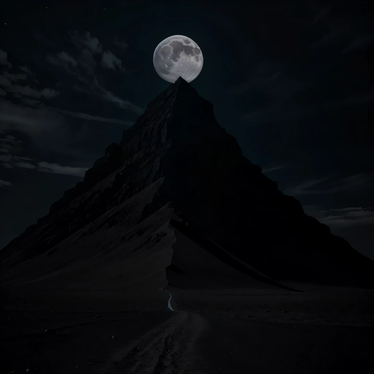bare mountain,dark athmosphere,moon,deserted,scary,triangle,