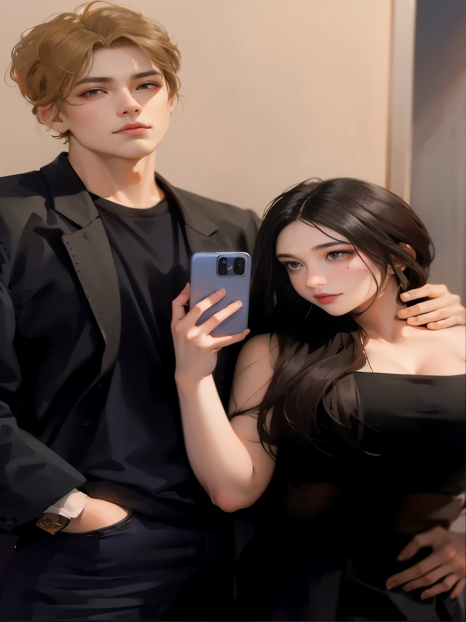 There is a man and a woman taking a selfie in a mirror, 8k-altura 768, 8k selfie photography, obra de arte al estilo de guweiz, desde 8k mate, pose de pareja, inspirado en Wang Duo, ulzzang, ig model | germen de arte, ruan jia and germen de arte, fanart de alta calidad