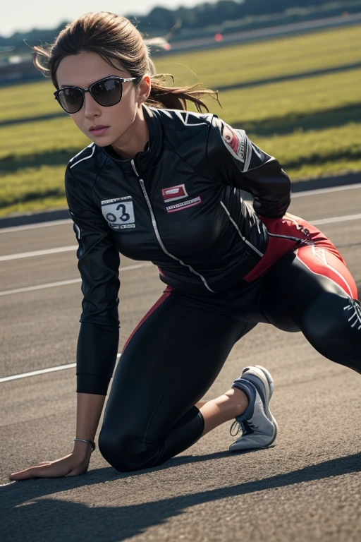 Woman in airfield race, en plein essor:
Woman in airfield race, en plein essor.
The light is intense and exciting.
The face is closed and constrained.
La pose est forte et dominant.