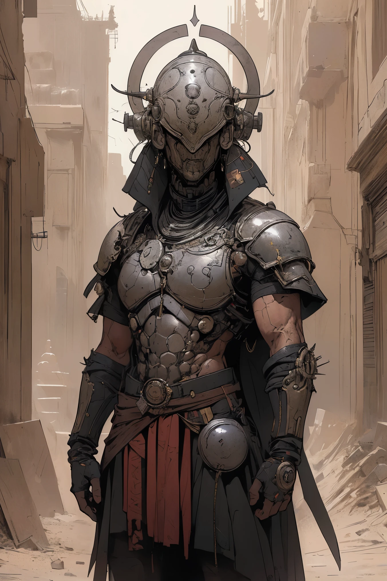Mejor calidad, obra maestra, ultra detallado, 8K, derpd, Cyborg letal vistiendo una gabardina, Science fiction, male, cazarrecompensas, Peligro, militar, Pancho, oscuro,